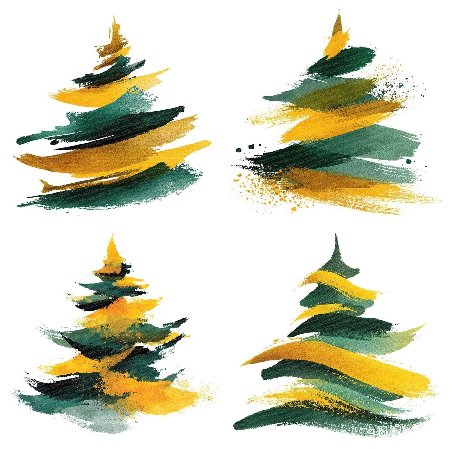 Abstract Brush Stroke Christmas Tree Clipart Set (DDD004497)