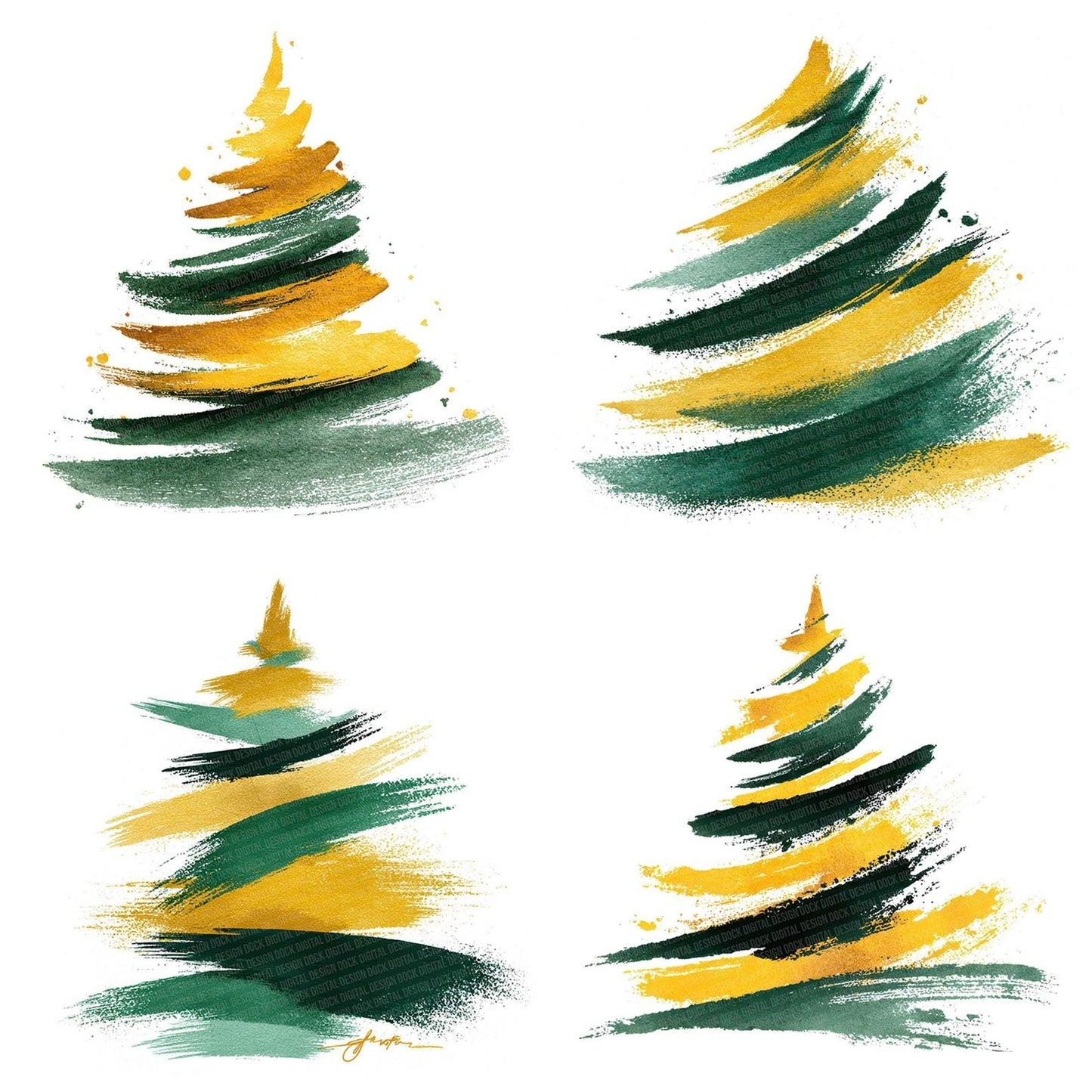 Abstract Brush Stroke Christmas Tree Clipart Set (DDD004497)