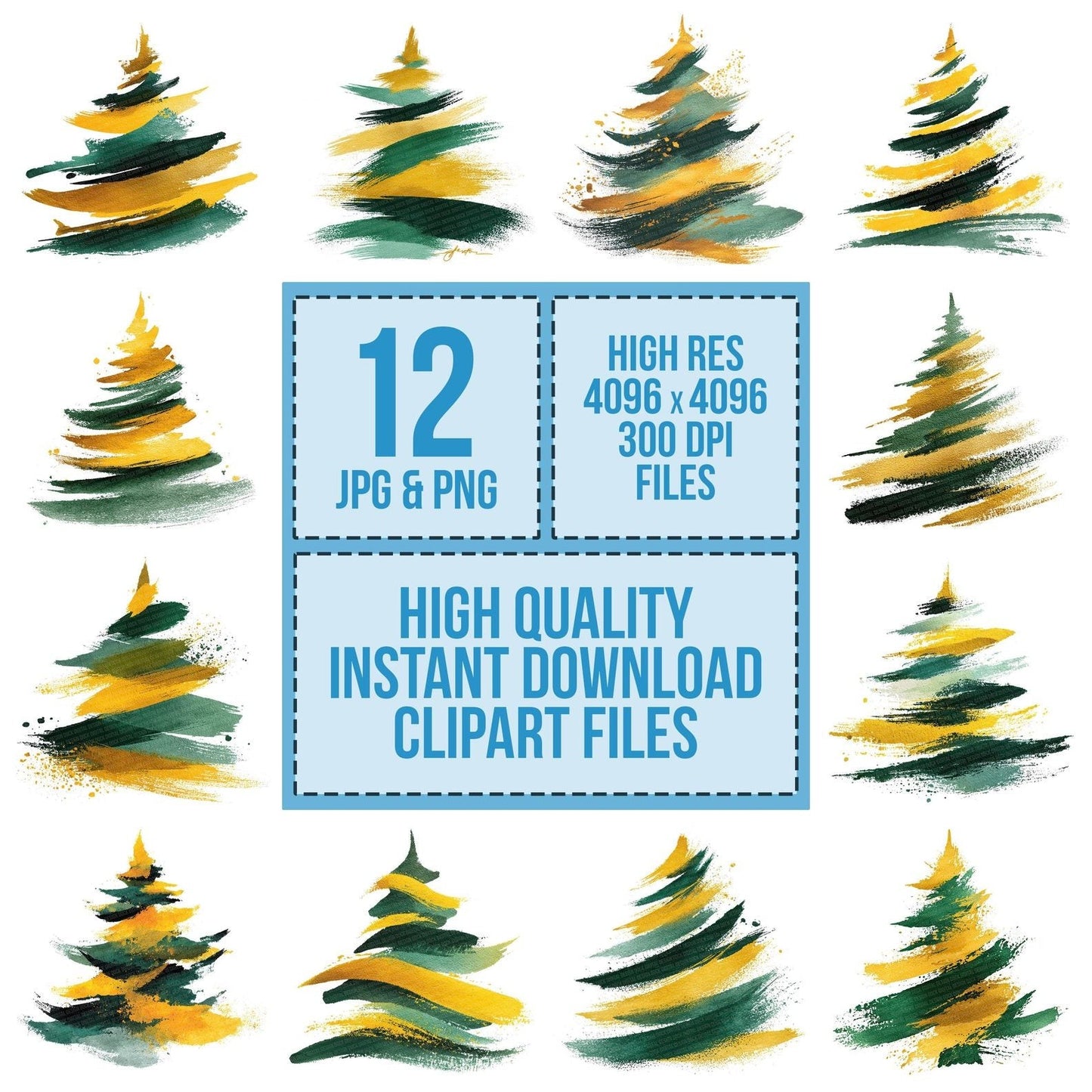 Abstract Brush Stroke Christmas Tree Clipart Set (DDD004497)