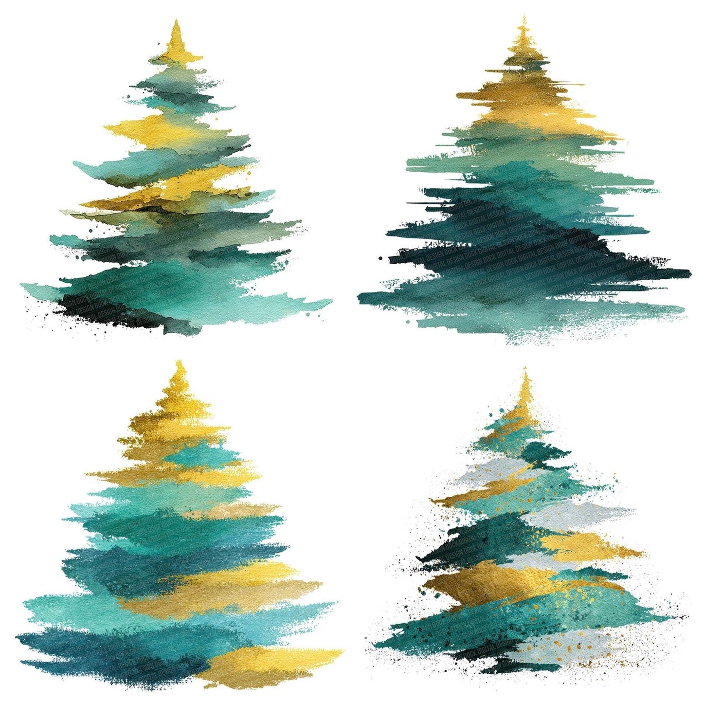 Abstract Brushstroke Christmas Tree Clipart Set (DDD004498)