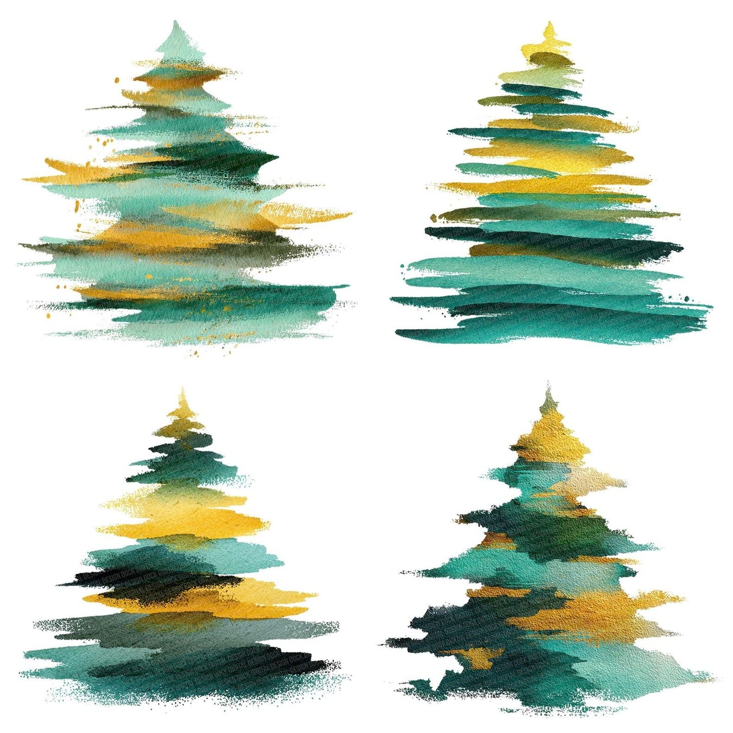 Abstract Brushstroke Christmas Tree Clipart Set (DDD004498)
