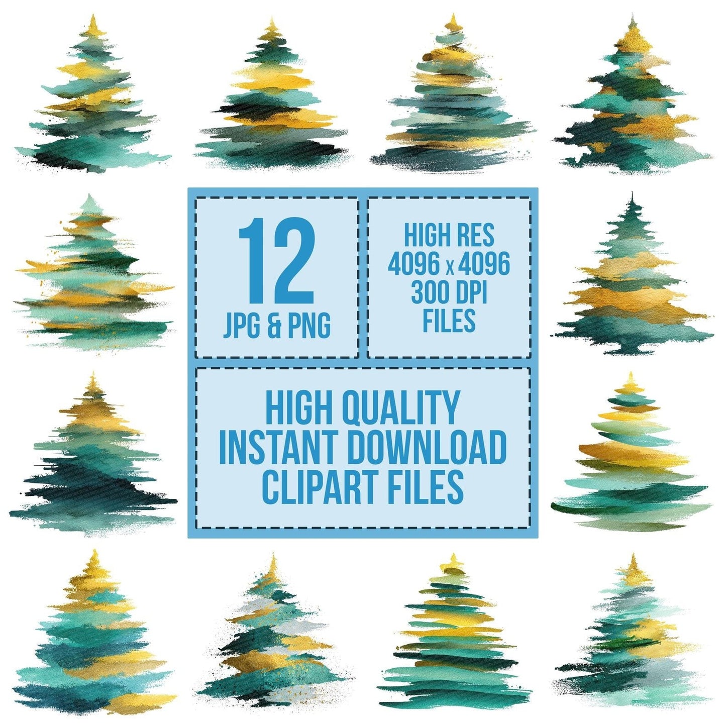 Abstract Brushstroke Christmas Tree Clipart Set (DDD004498)