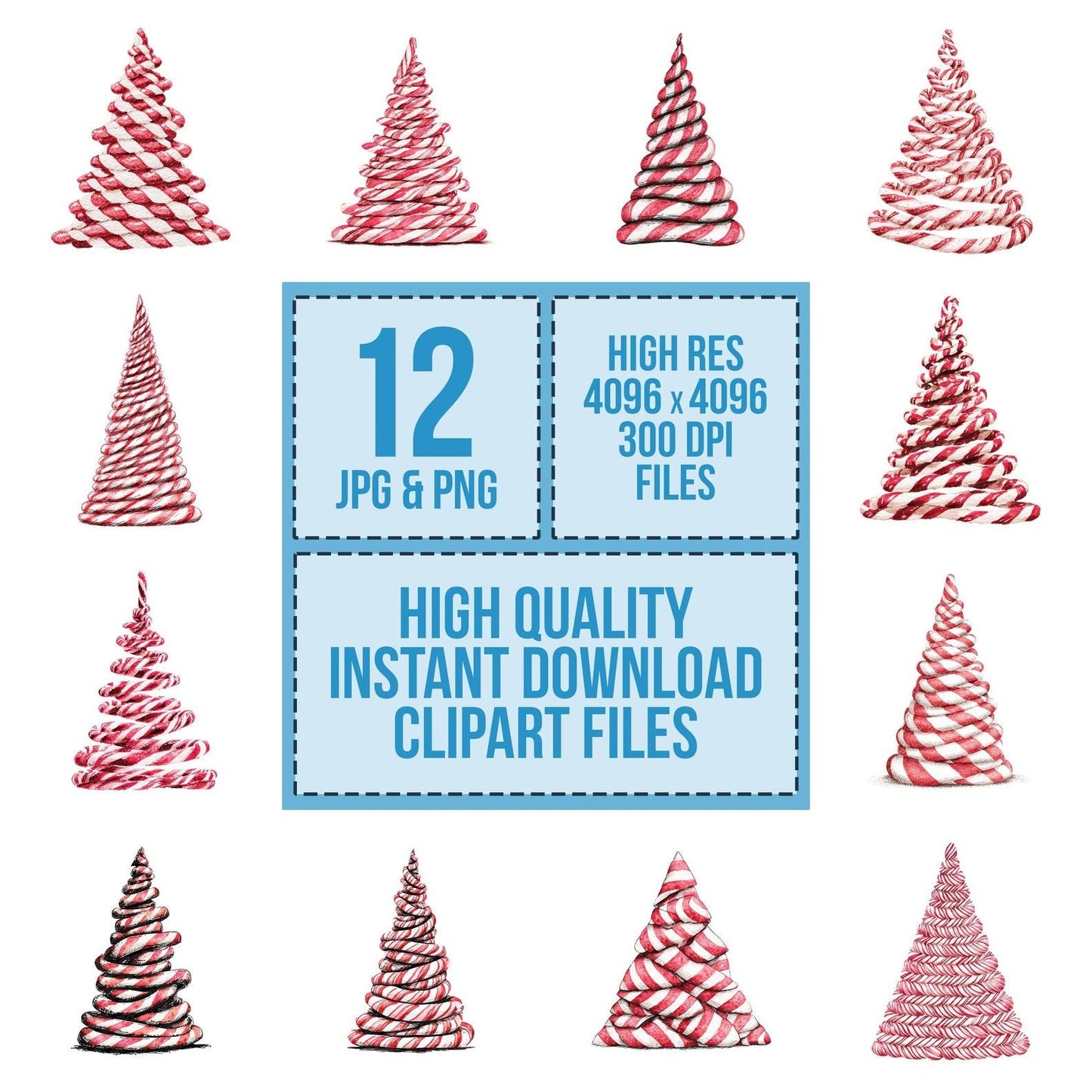 Abstract Candy Cane Christmas Tree Clipart Set (DDD004501)