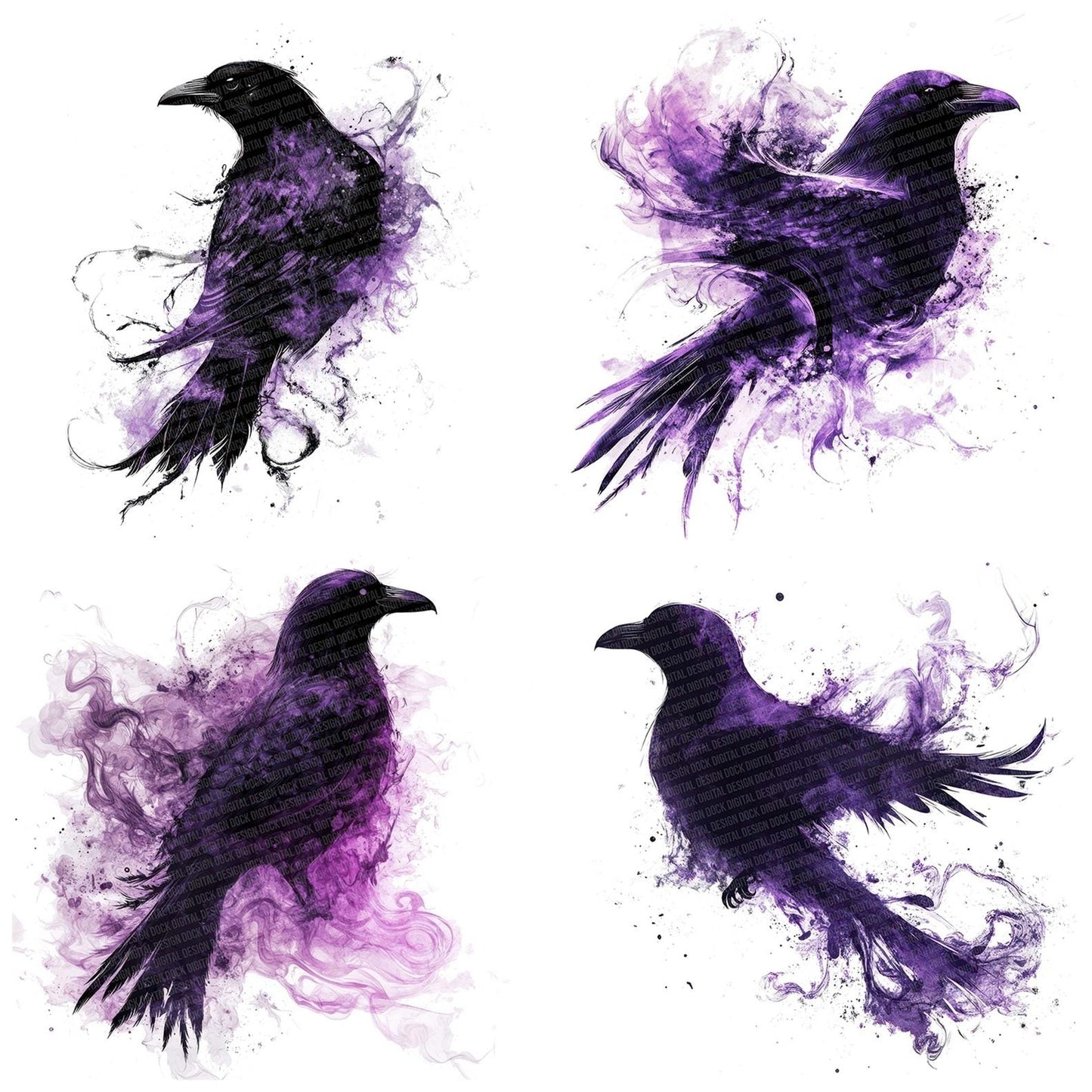 Abstract Crow Silhouette Clipart Set (DDD004516)