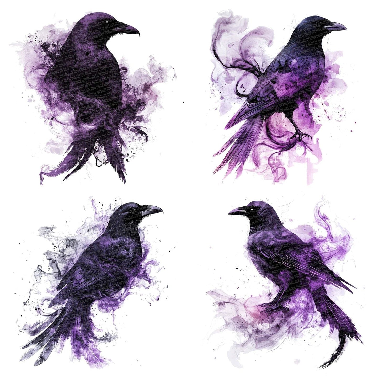 Abstract Crow Silhouette Clipart Set (DDD004516)