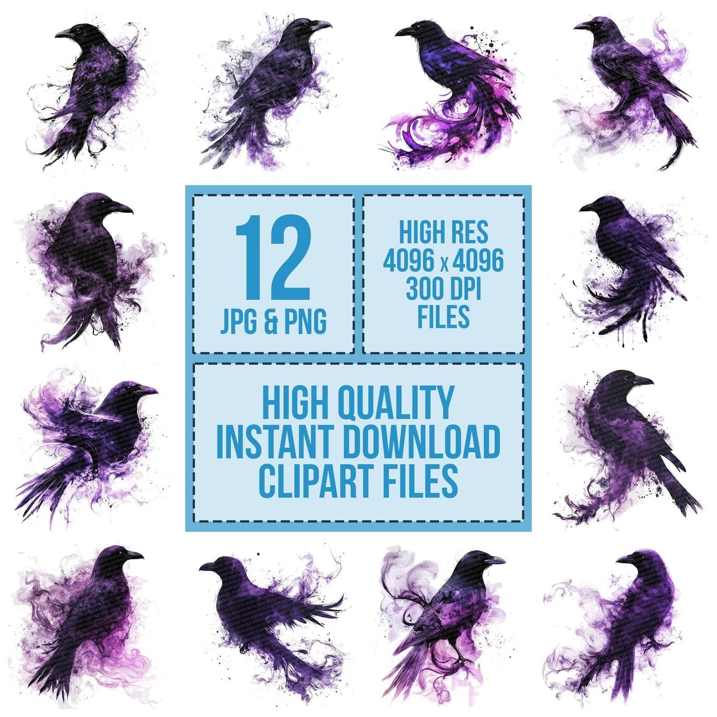 Abstract Crow Silhouette Clipart Set (DDD004516)