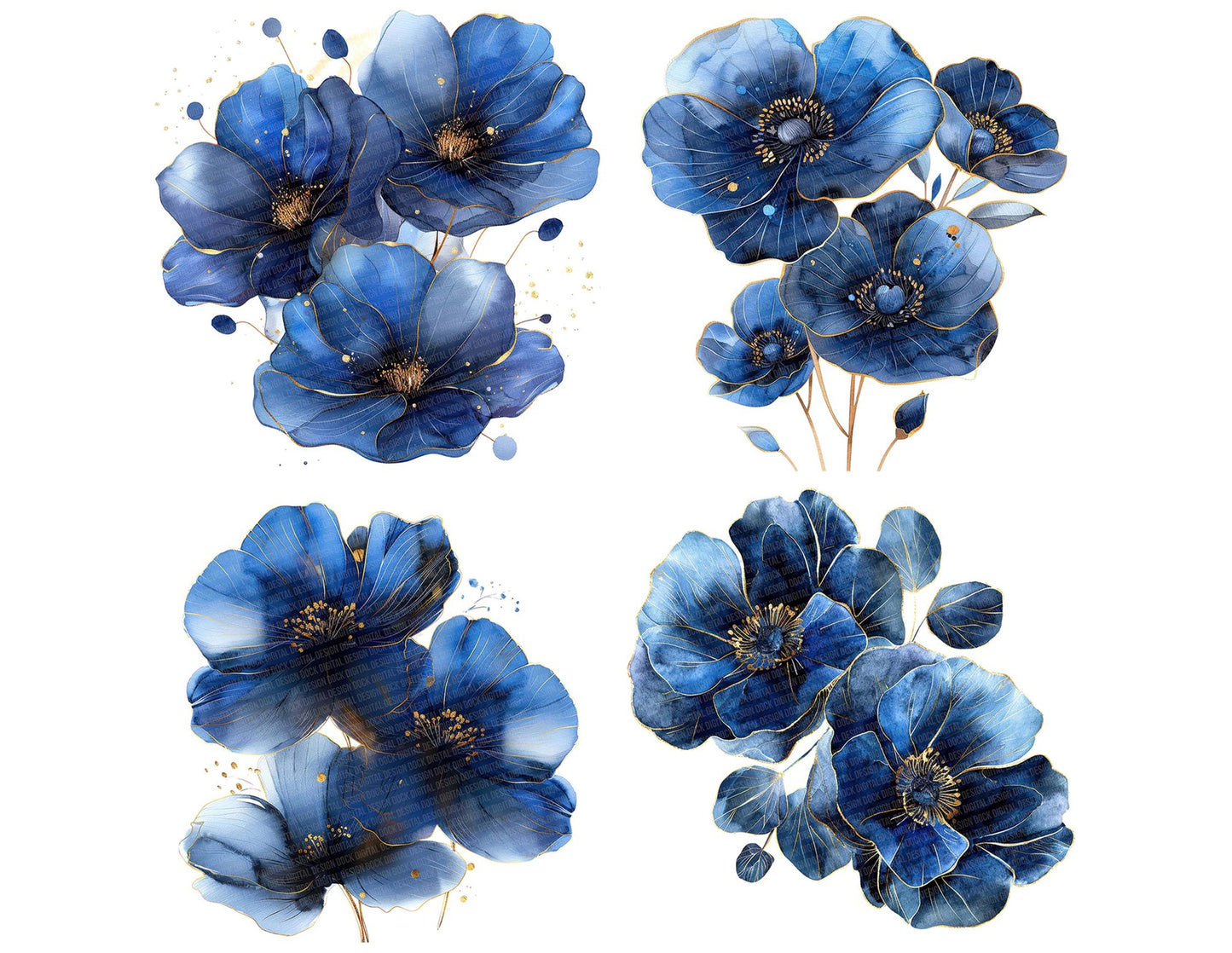 Abstract Flowers in Midnight Blue Clipart Set (DDD004523)
