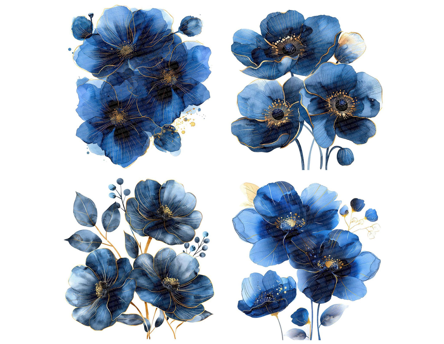Abstract Flowers in Midnight Blue Clipart Set (DDD004523)