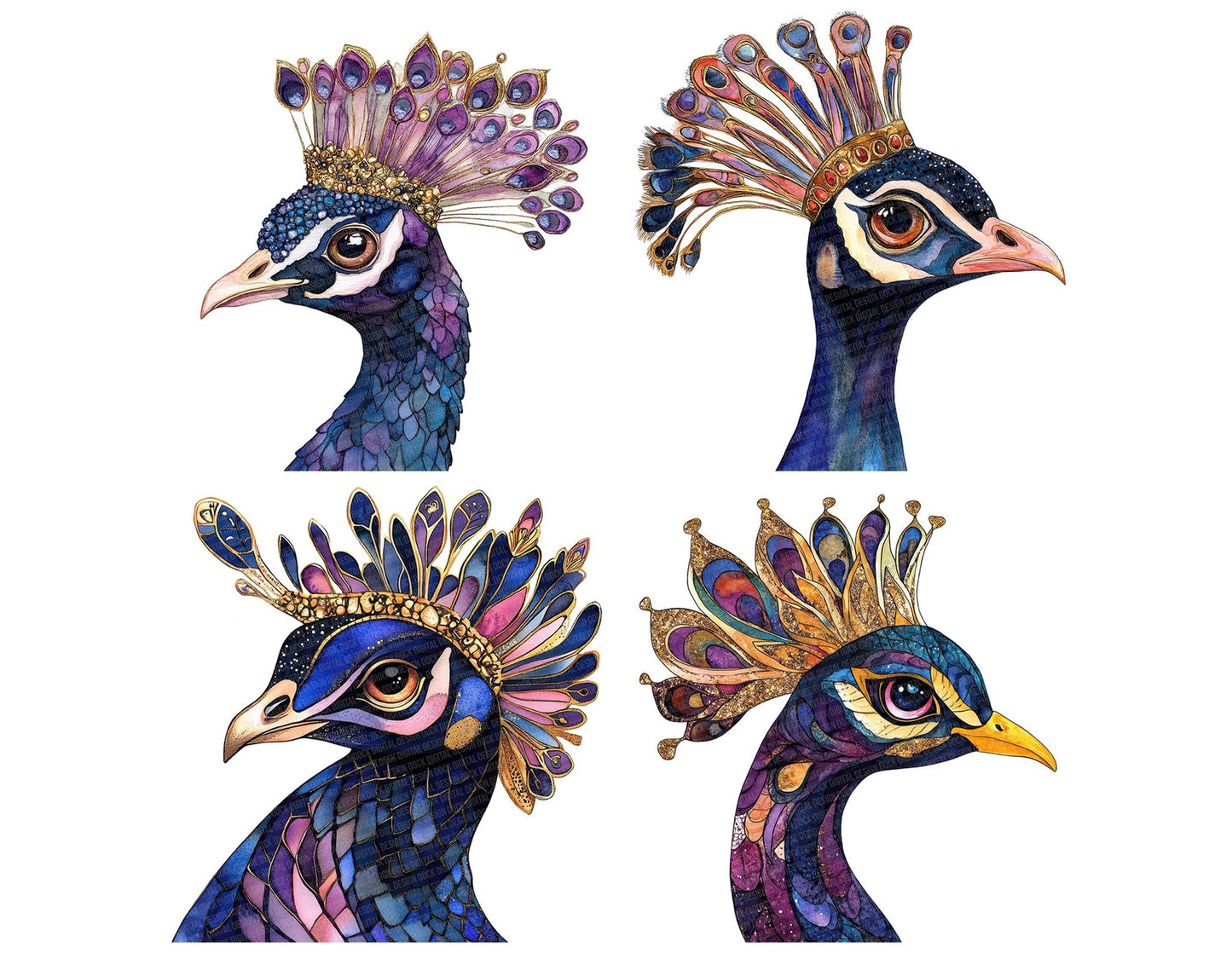 Abstract Gold Peacock Head Clipart Set (DDD004530)
