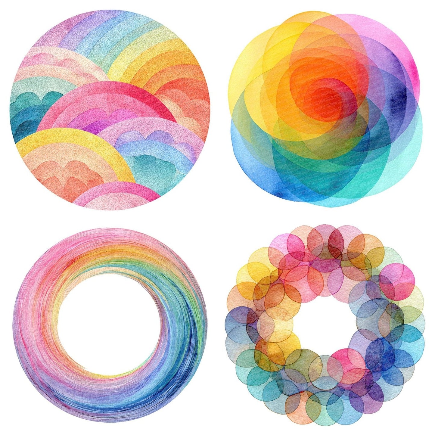Abstract Halo Watercolour Rainbow Clipart Set (DDD004531)