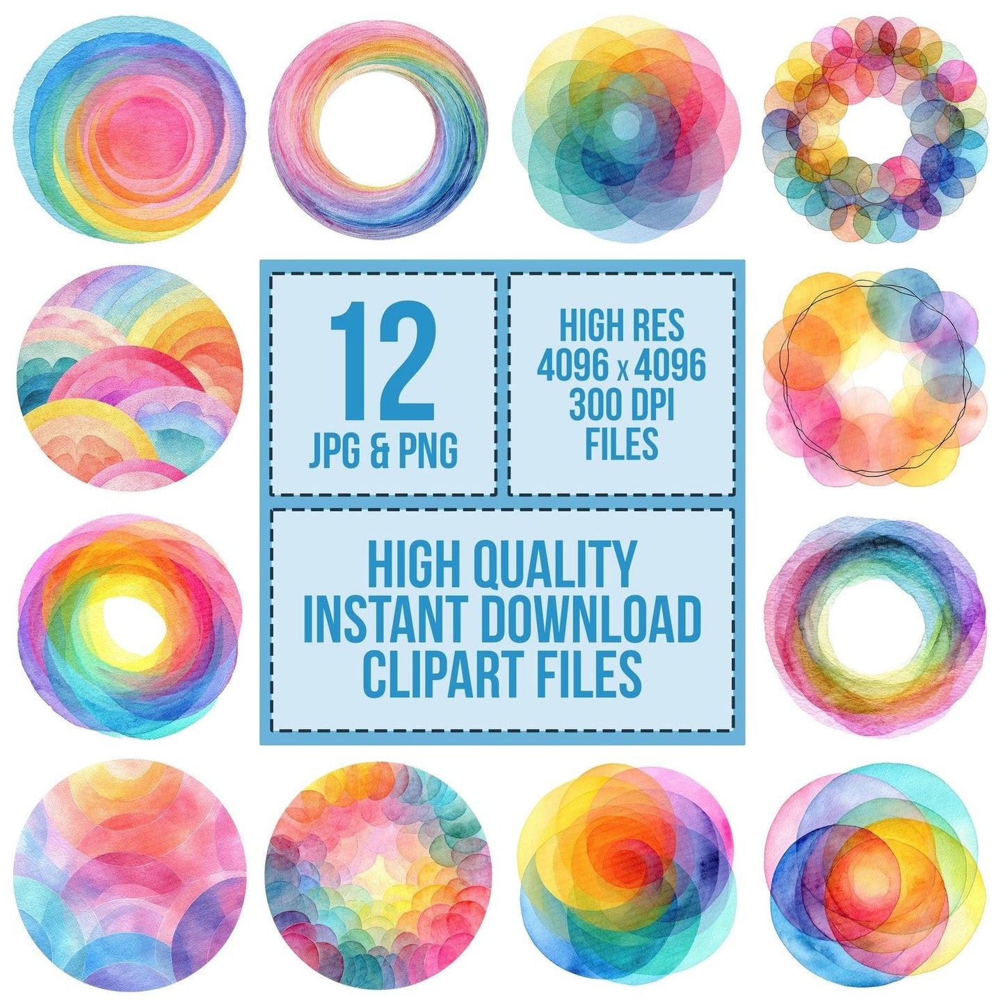 Abstract Halo Watercolour Rainbow Clipart Set (DDD004531)