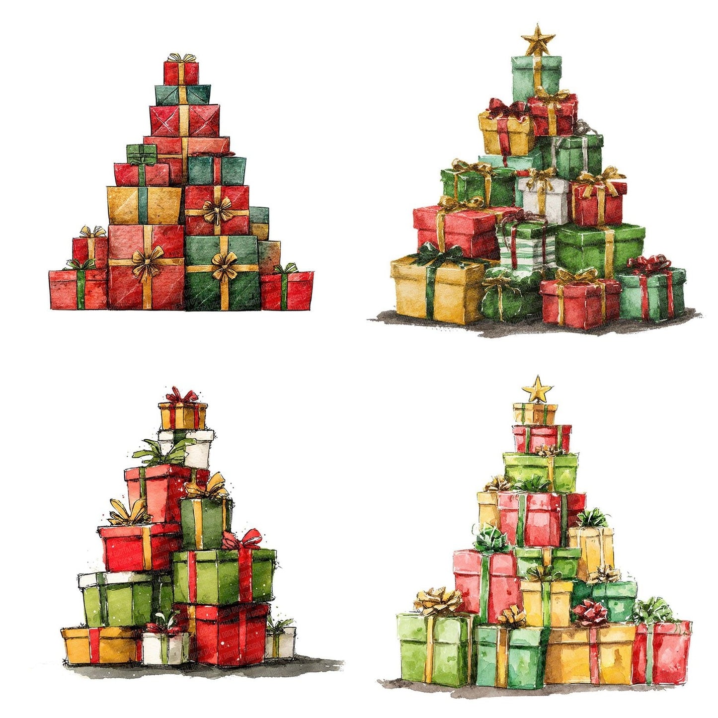 Abstract Present Stack Christmas Tree Clipart Set (DDD004538)