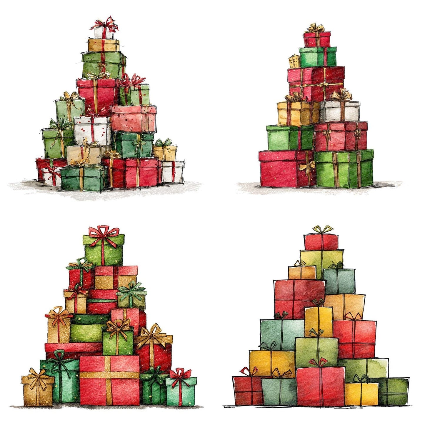 Abstract Present Stack Christmas Tree Clipart Set (DDD004538)
