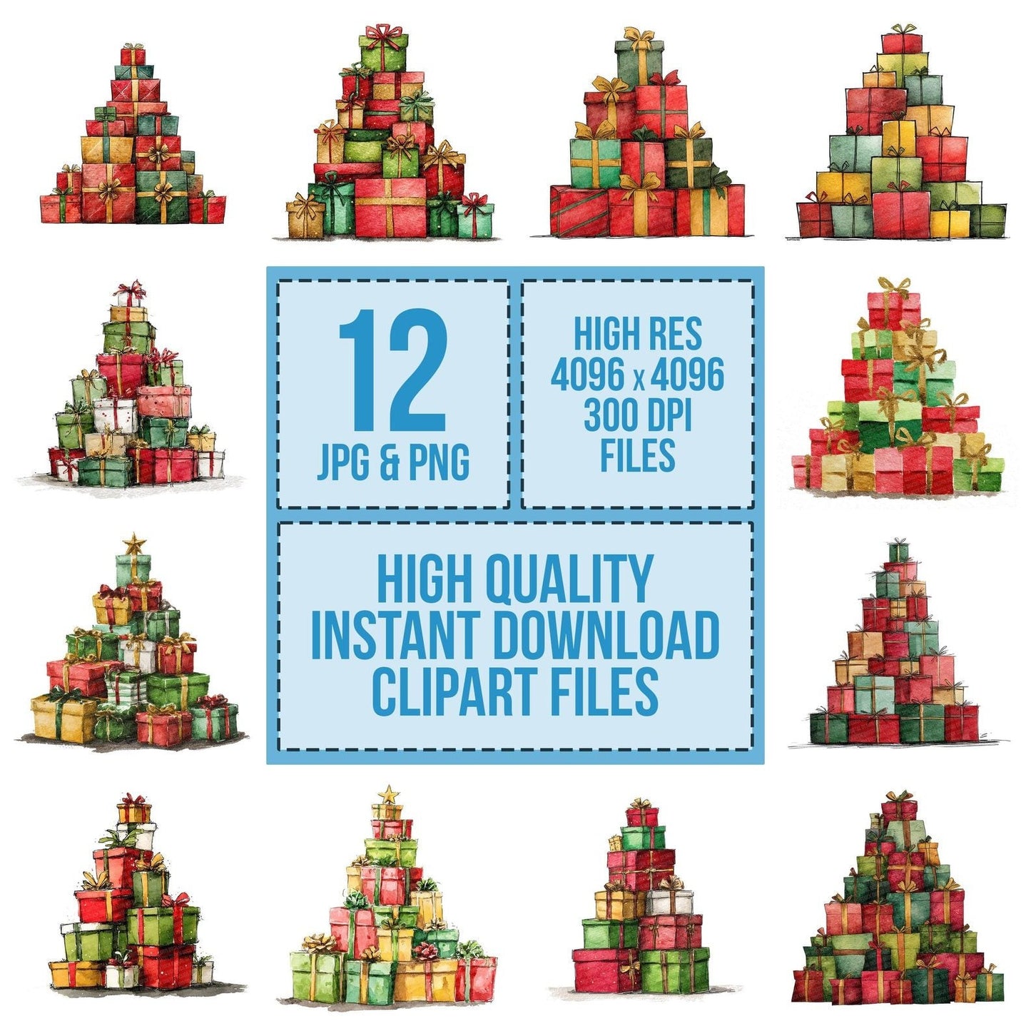 Abstract Present Stack Christmas Tree Clipart Set (DDD004538)