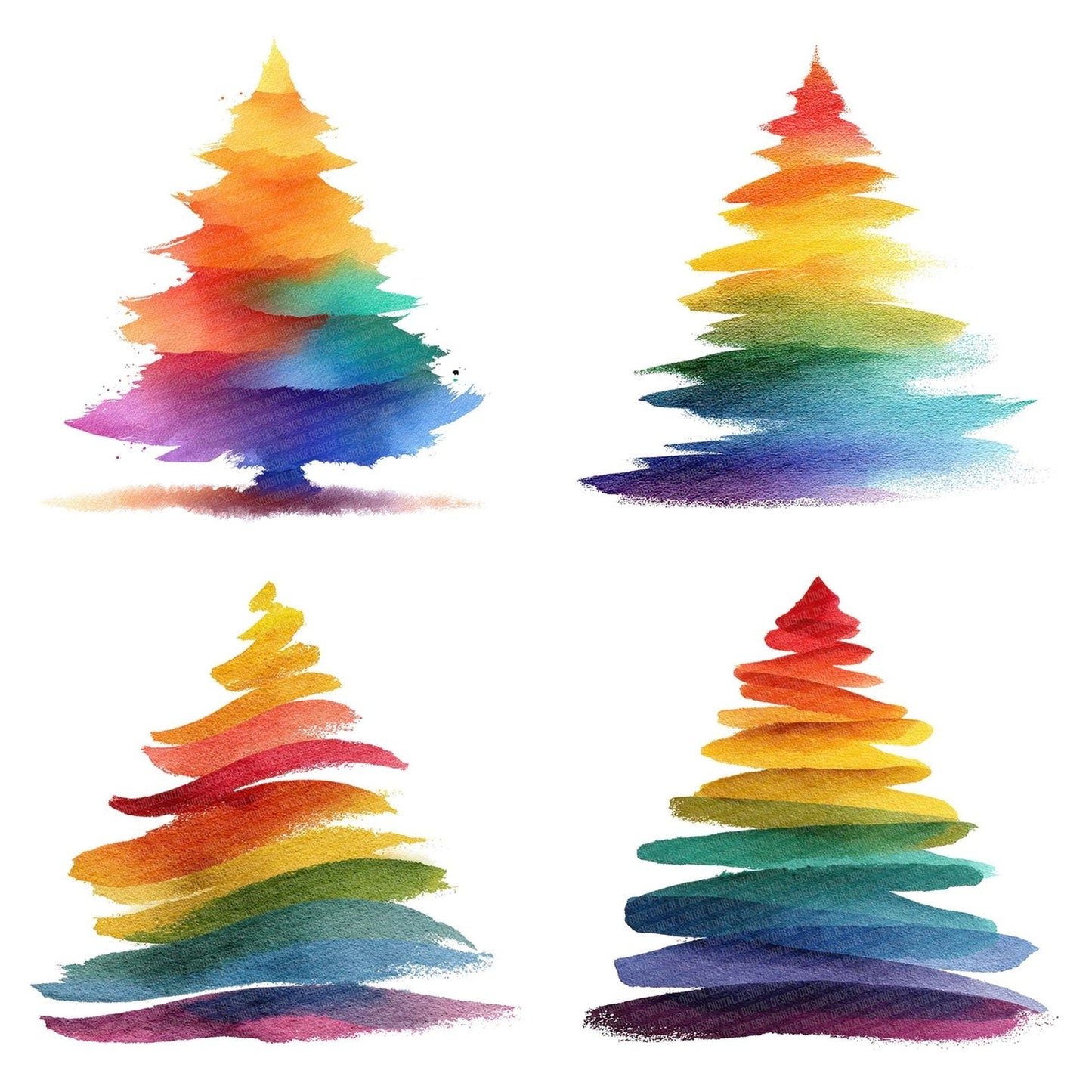 Abstract Rainbow Christmas Tree Clipart Set (DDD004539)