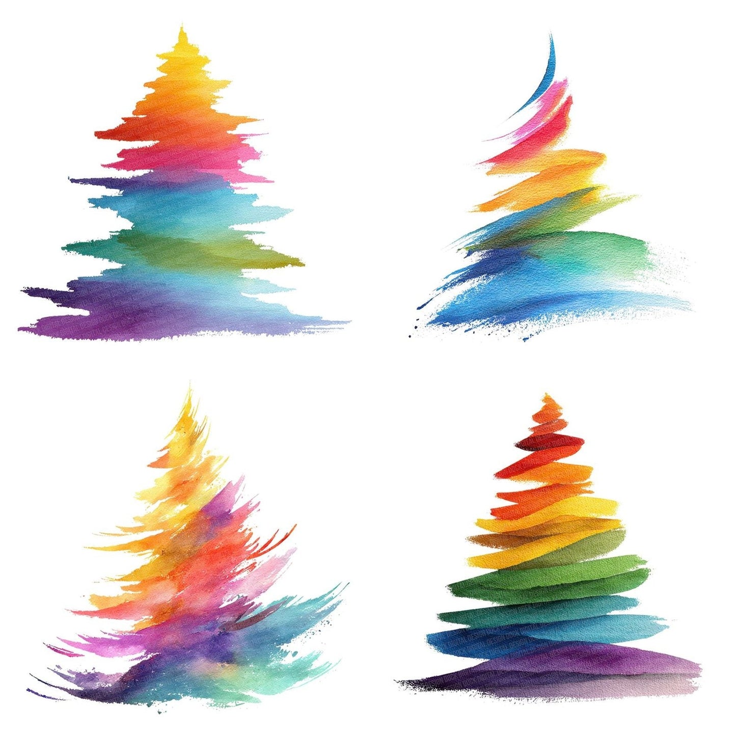 Abstract Rainbow Christmas Tree Clipart Set (DDD004539)