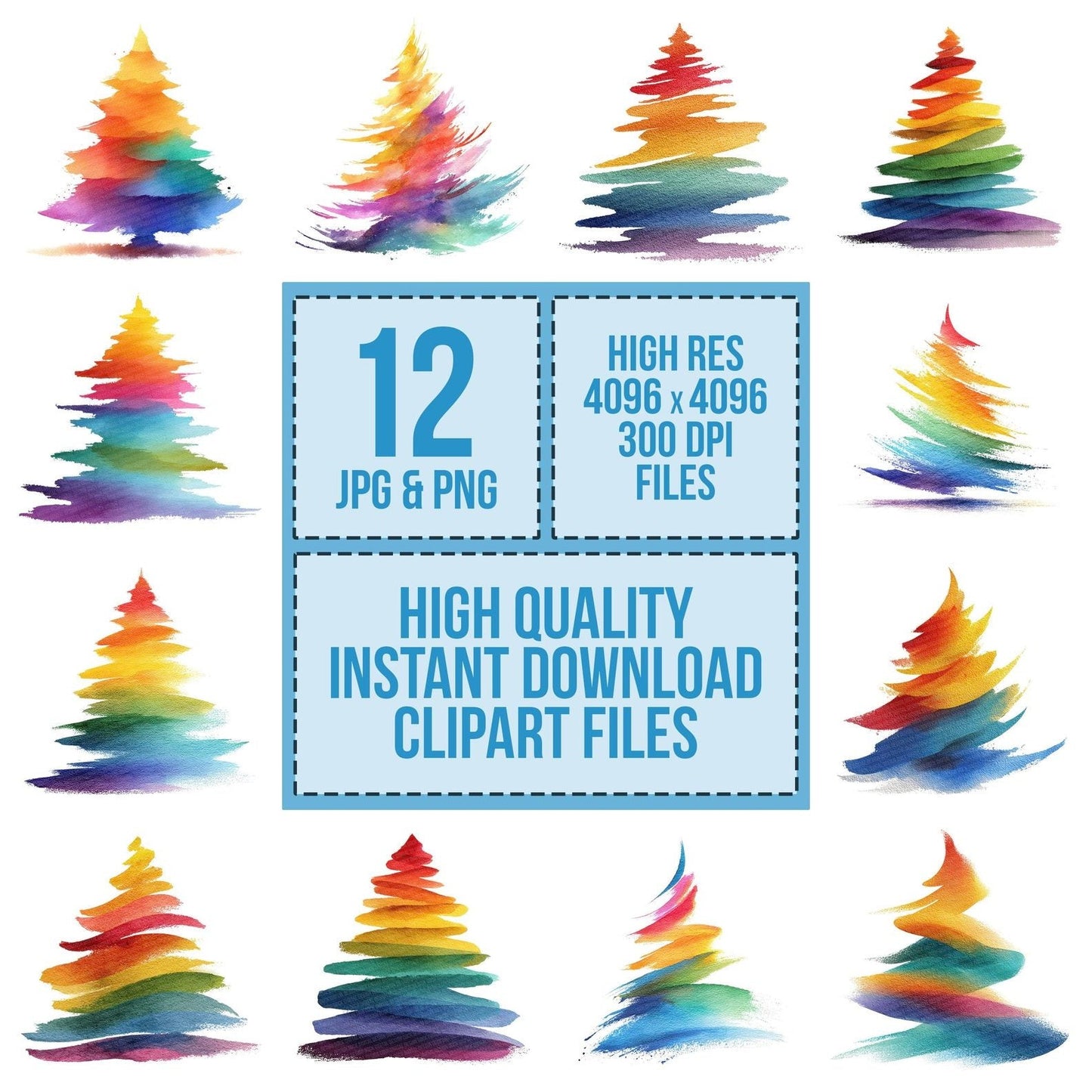 Abstract Rainbow Christmas Tree Clipart Set (DDD004539)