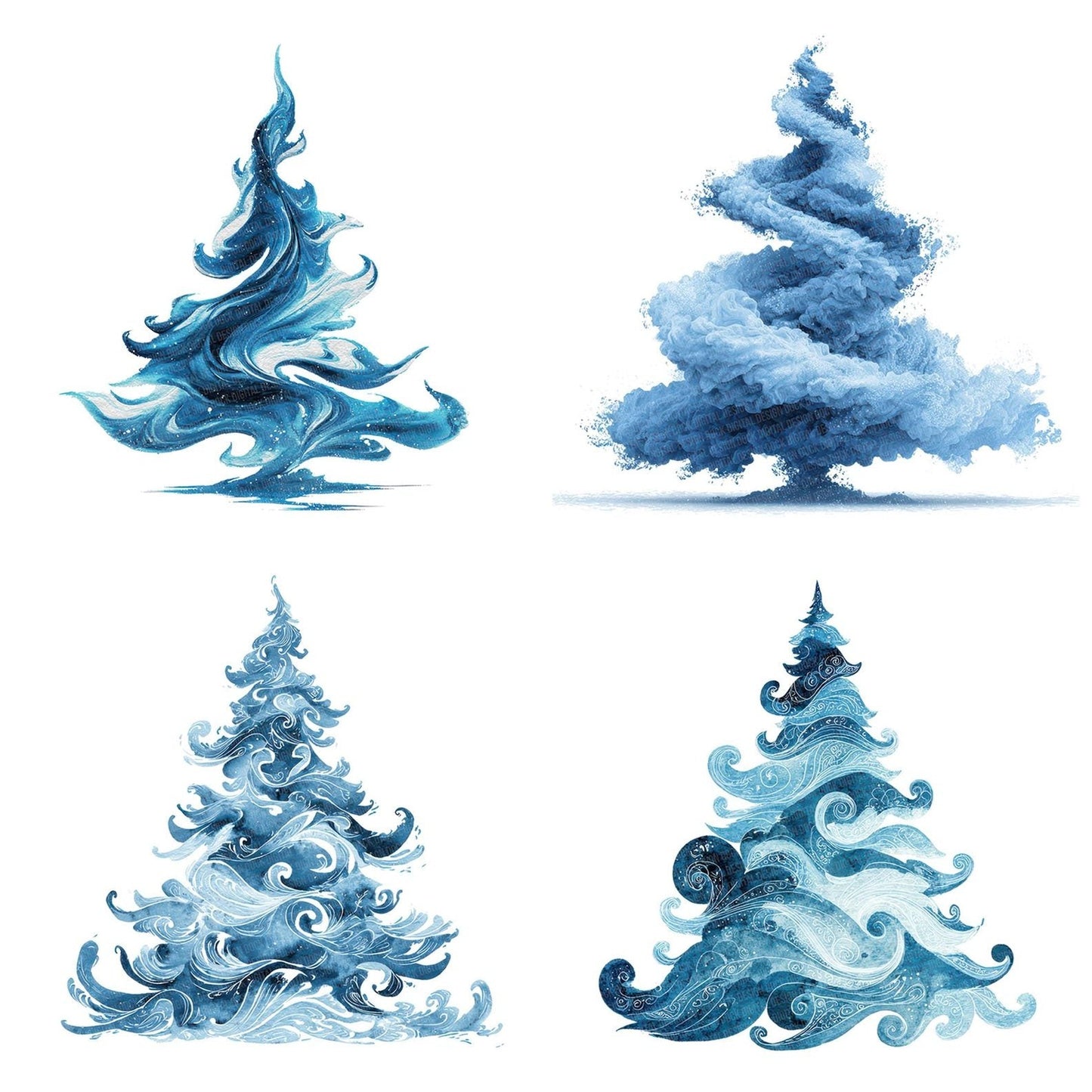Abstract Snow Swirl Christmas Tree Clipart Set (DDD004543)