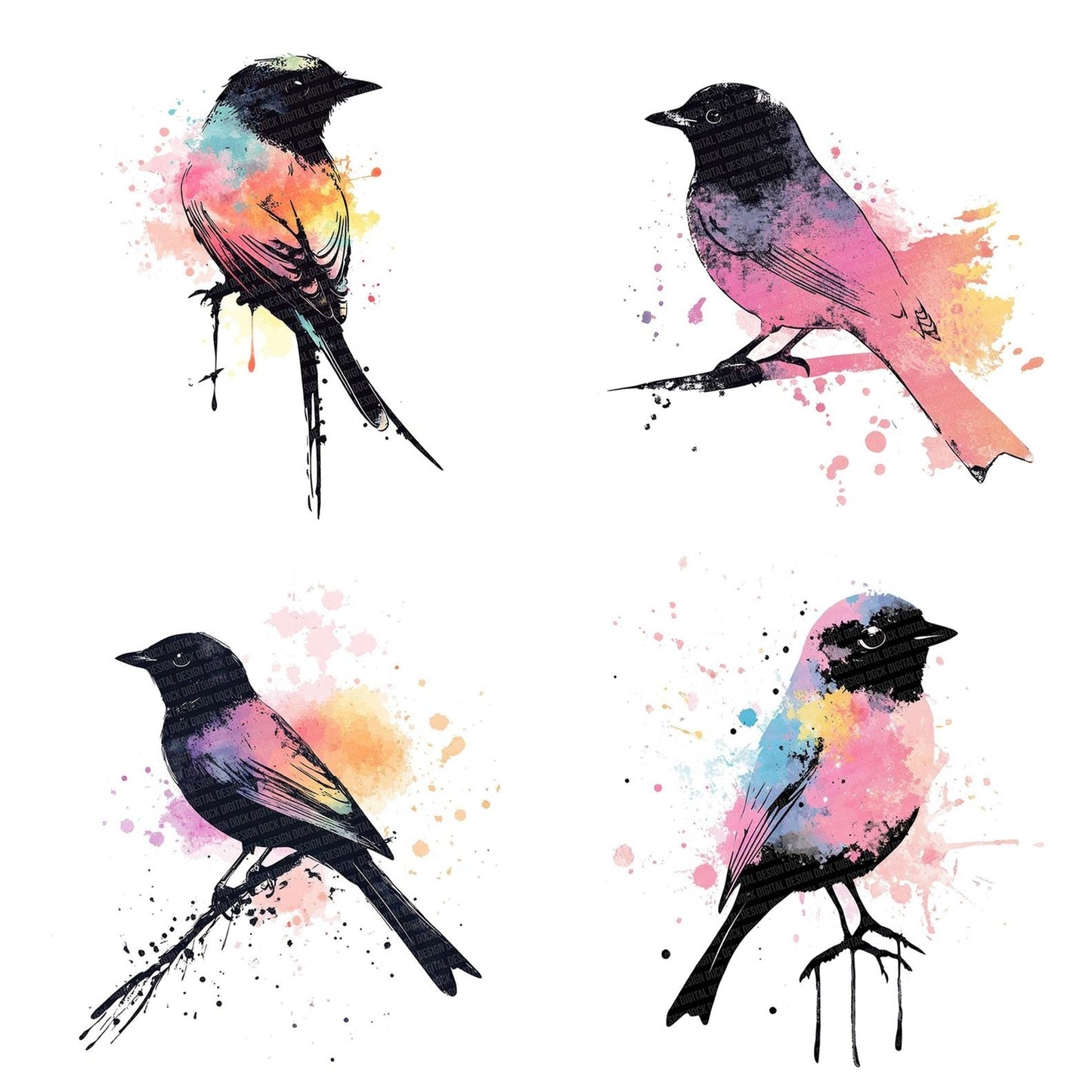 Abstract Songbird Silhouette Clipart Set (DDD004545)
