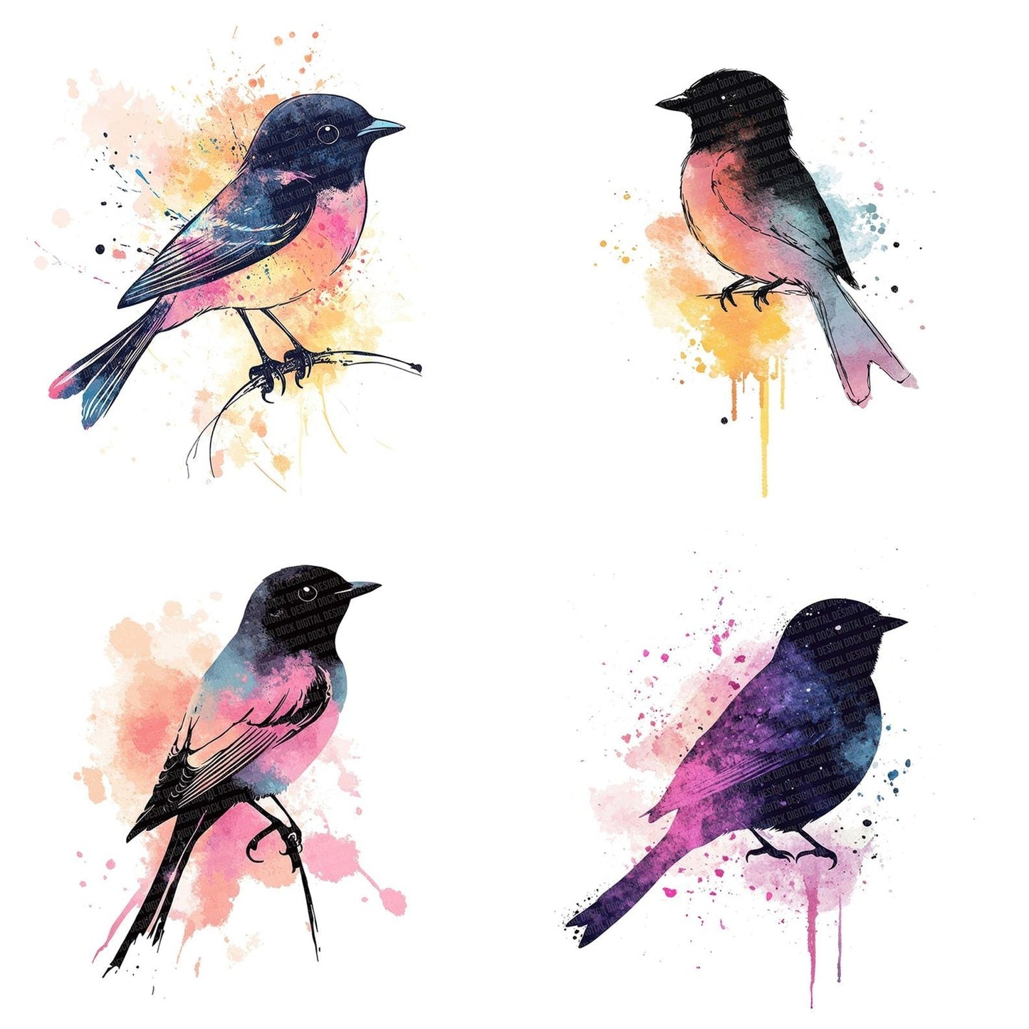 Abstract Songbird Silhouette Clipart Set (DDD004545)