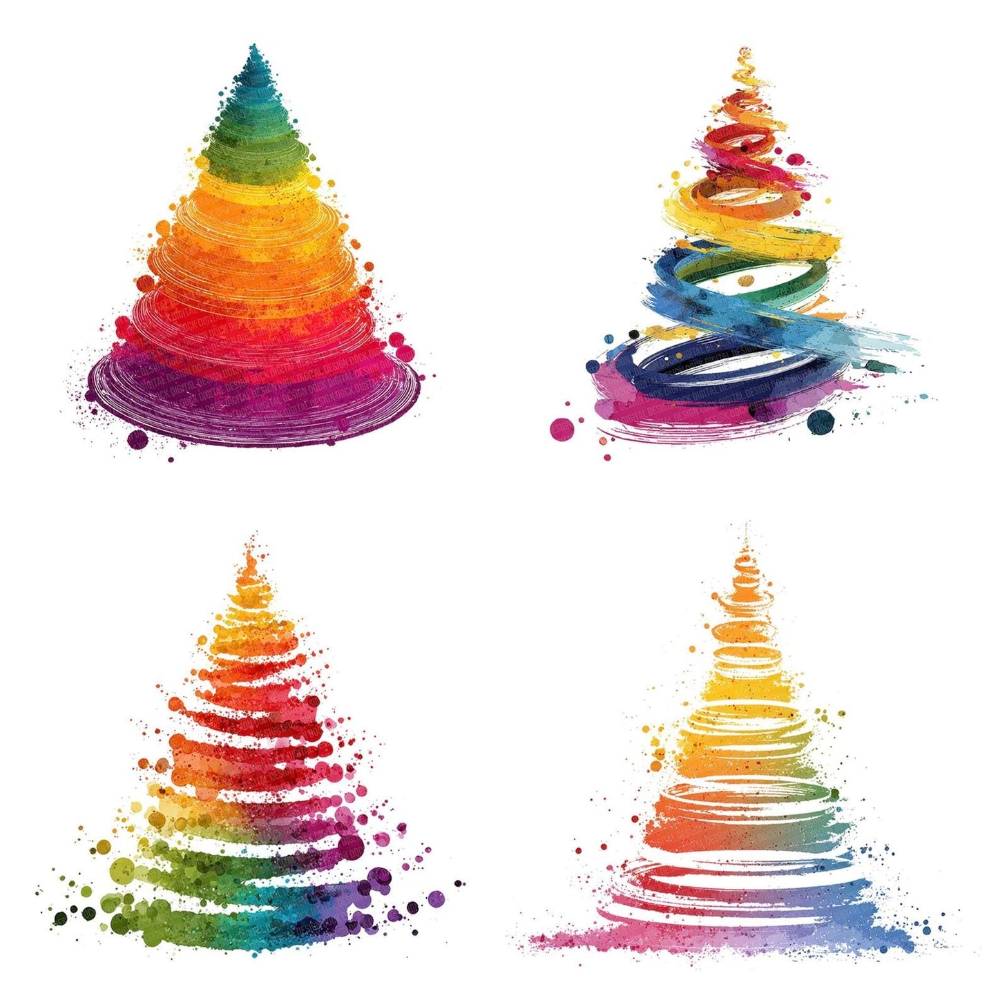 Abstract Splash Rainbow Christmas Tree Clipart Set (DDD004546)