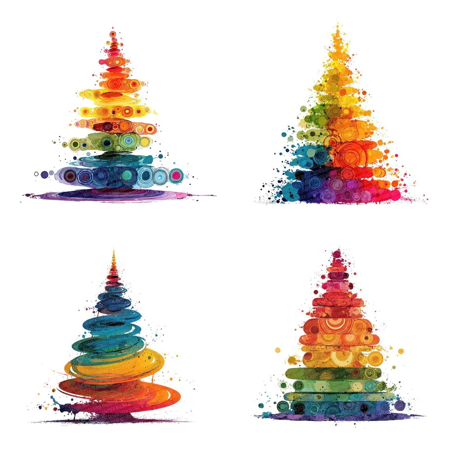 Abstract Splash Rainbow Christmas Tree Clipart Set (DDD004546)