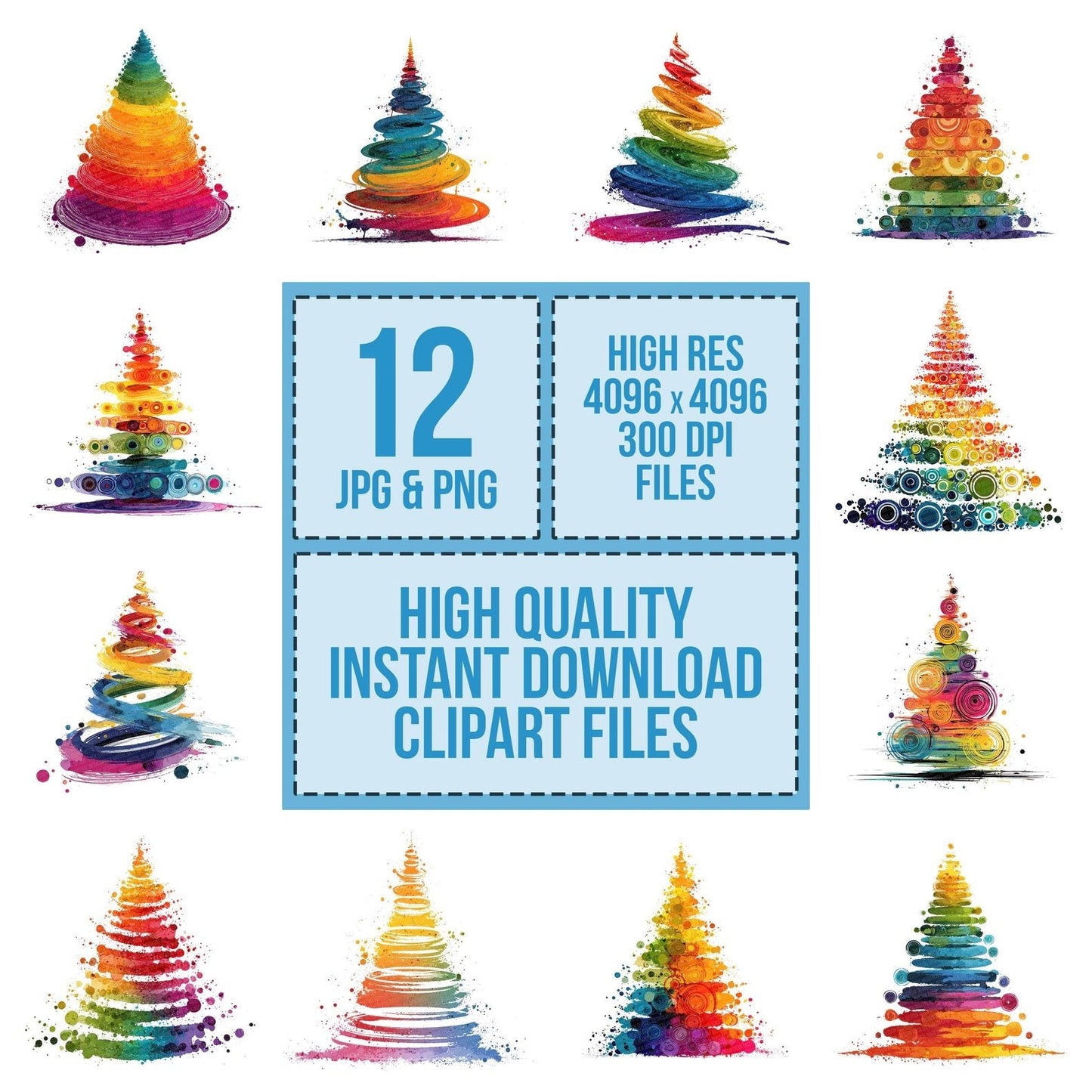 Abstract Splash Rainbow Christmas Tree Clipart Set (DDD004546)