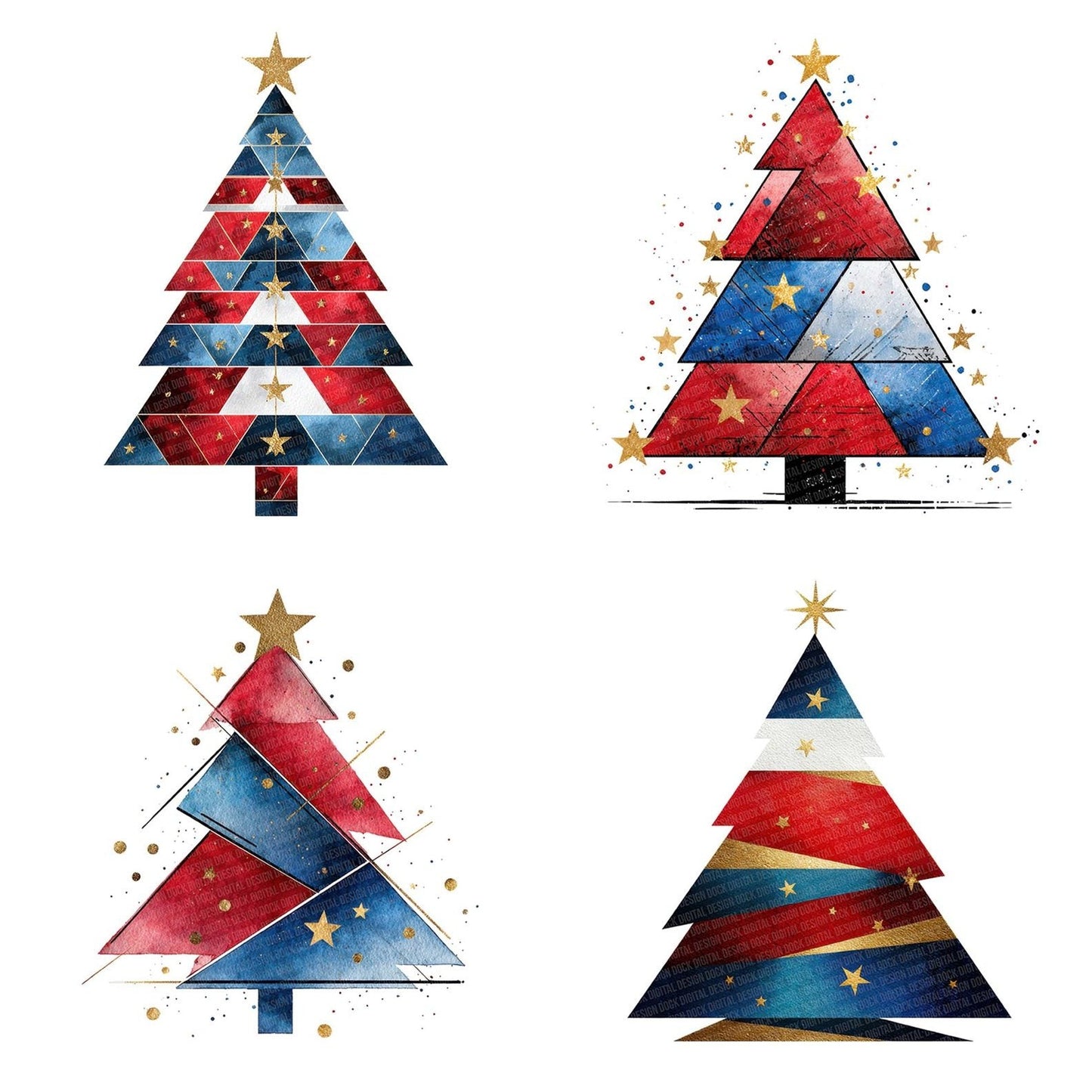 Abstract USA Christmas Tree Clipart Set (DDD004550)