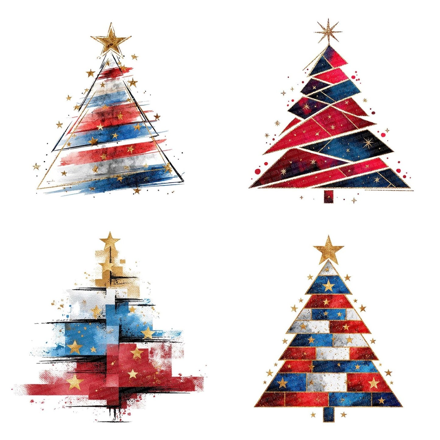 Abstract USA Christmas Tree Clipart Set (DDD004550)