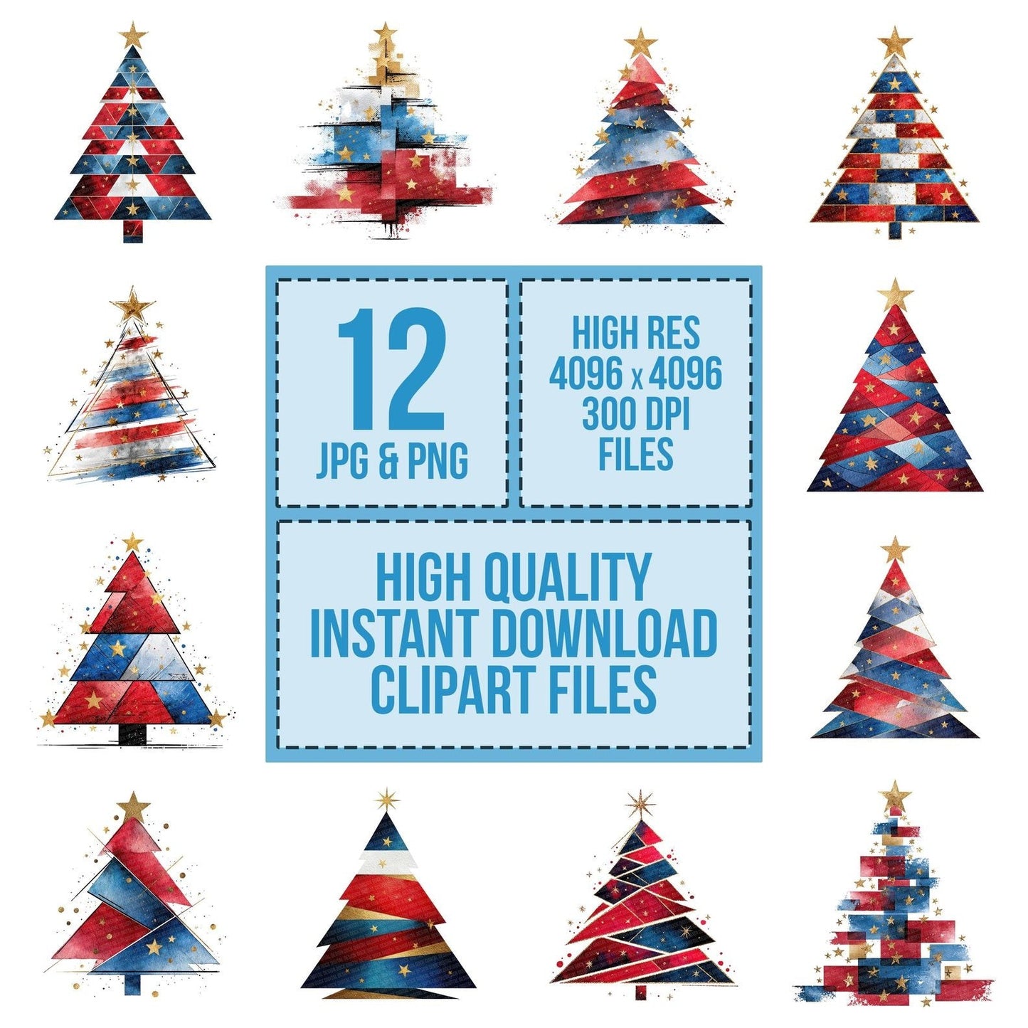 Abstract USA Christmas Tree Clipart Set (DDD004550)