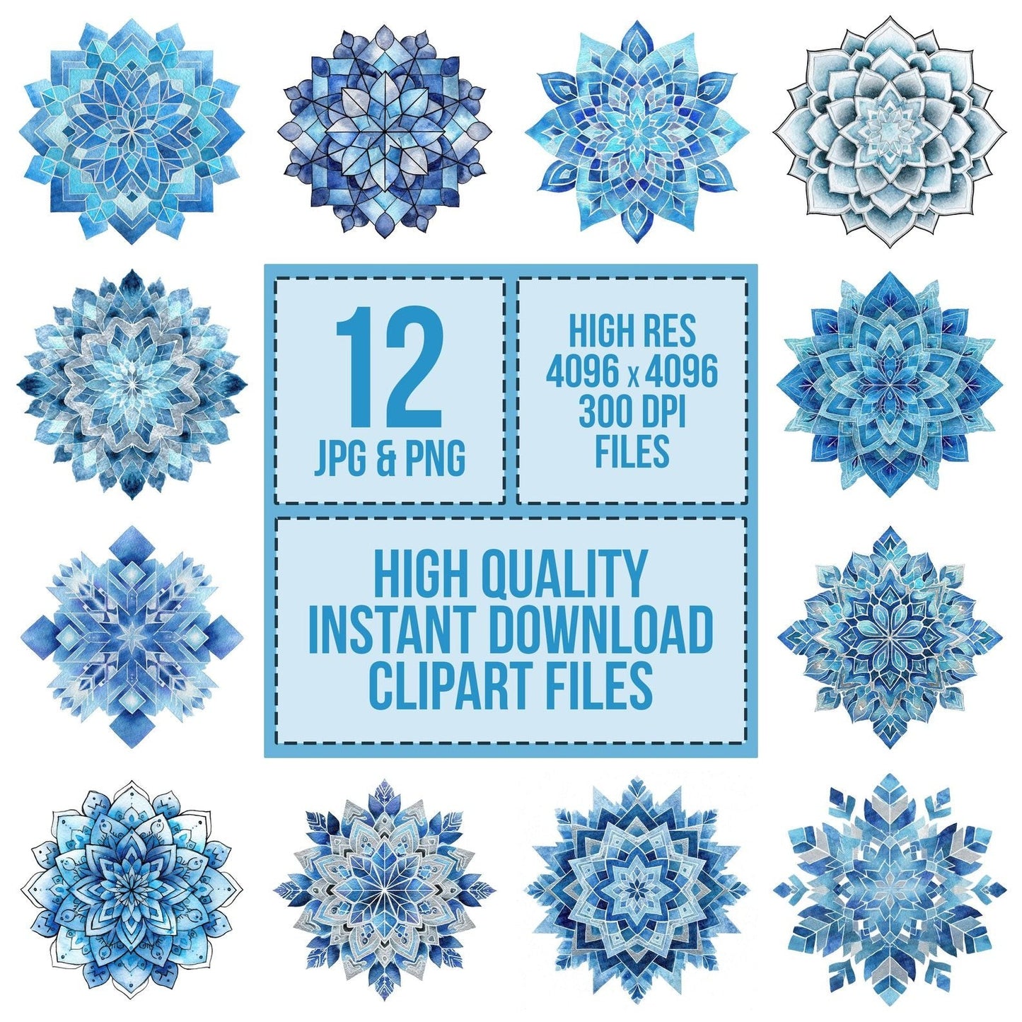 Abstract Watercolour Snowflake Clipart Set (DDD004551)