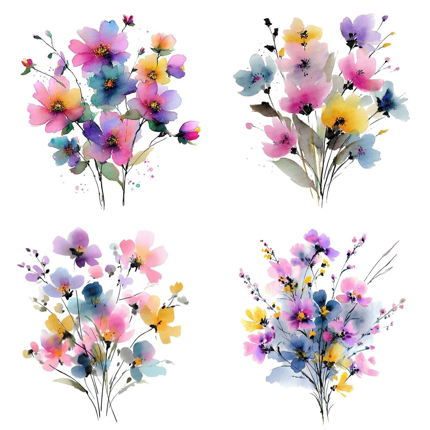 Abstract Wildflower Bouquet Clipart Set (DDD004552)