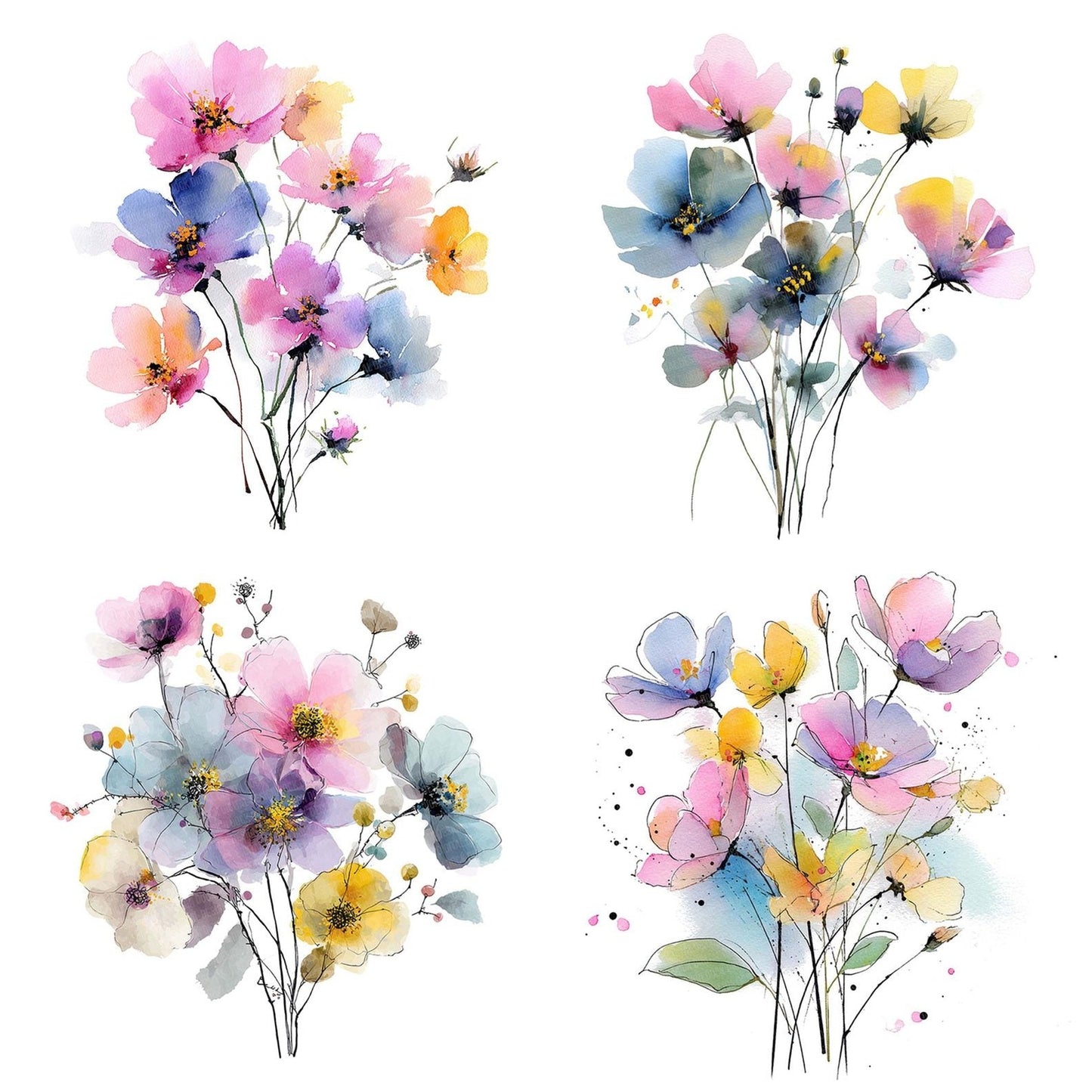Abstract Wildflower Bouquet Clipart Set (DDD004552)