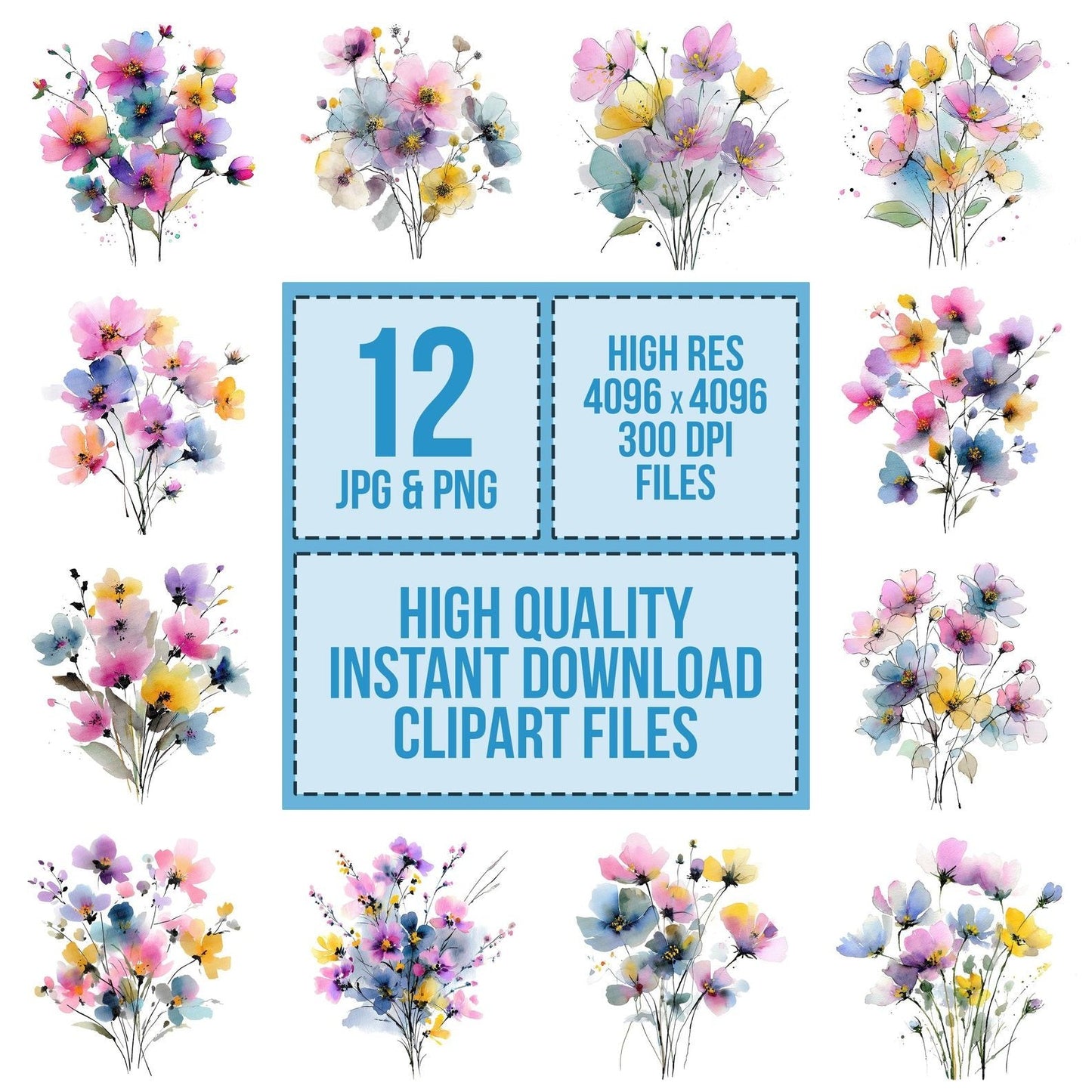 Abstract Wildflower Bouquet Clipart Set (DDD004552)
