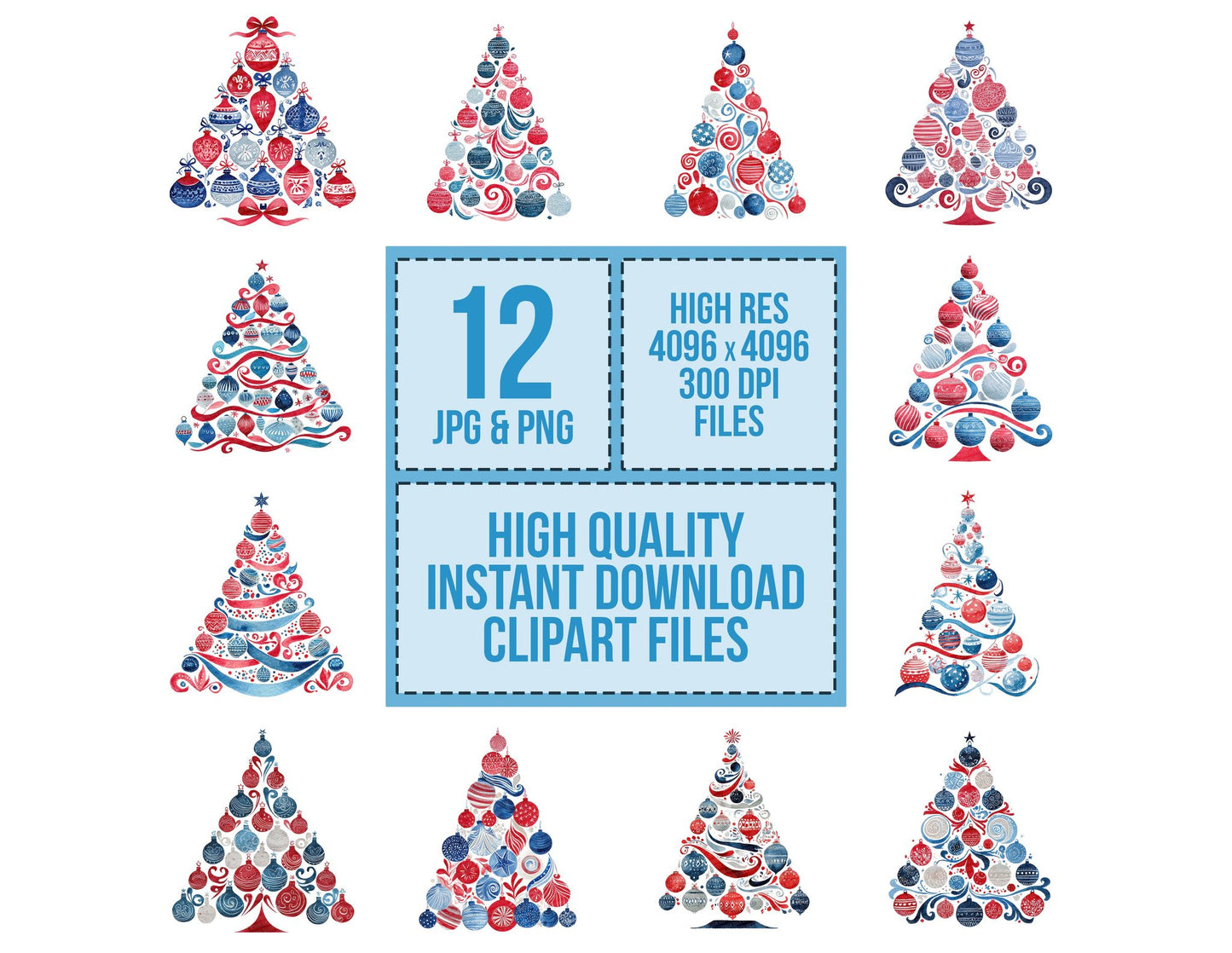 Americana Christmas Tree Clipart Set (DDD004573)