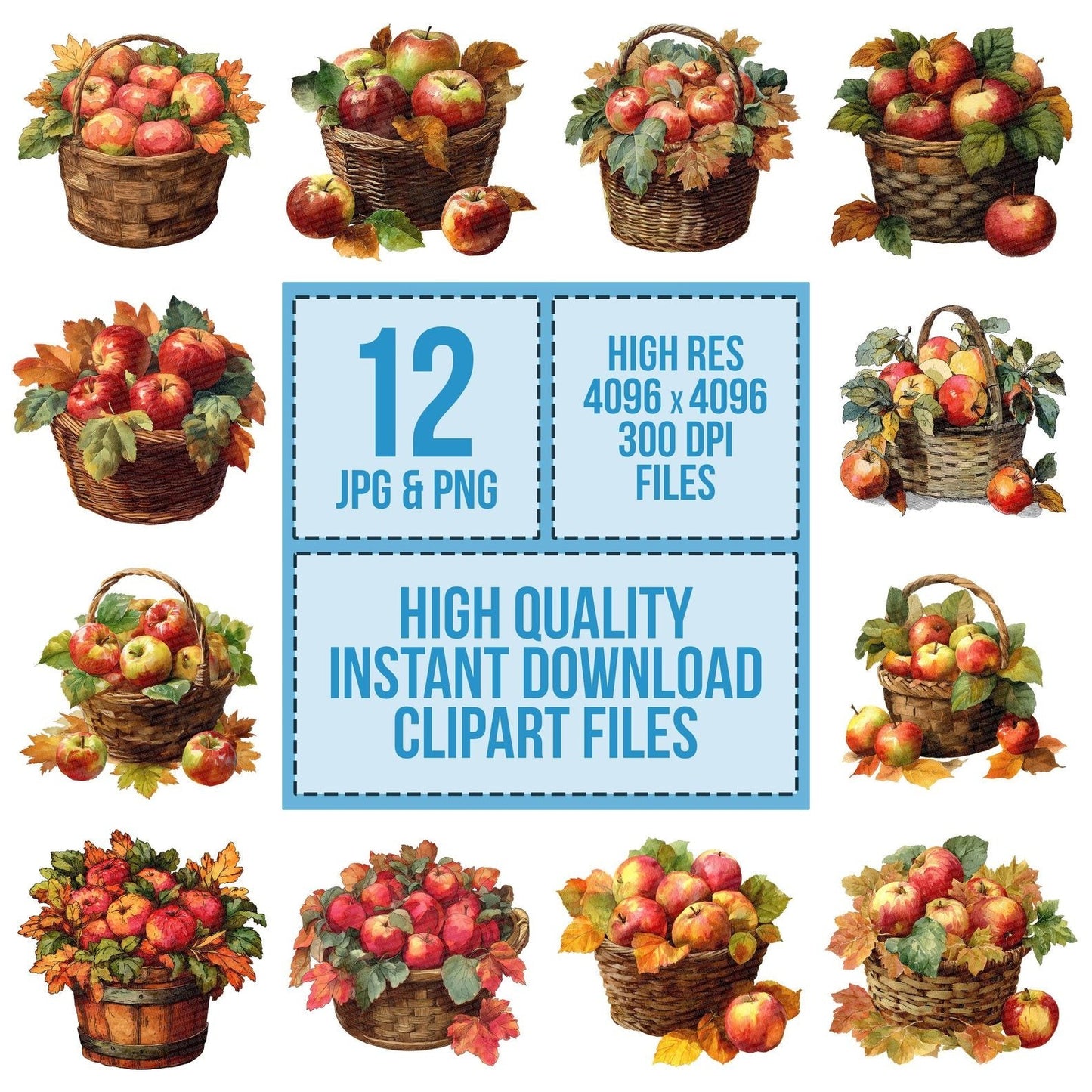 Autumn Apple Basket Clipart Set (DDD004626)