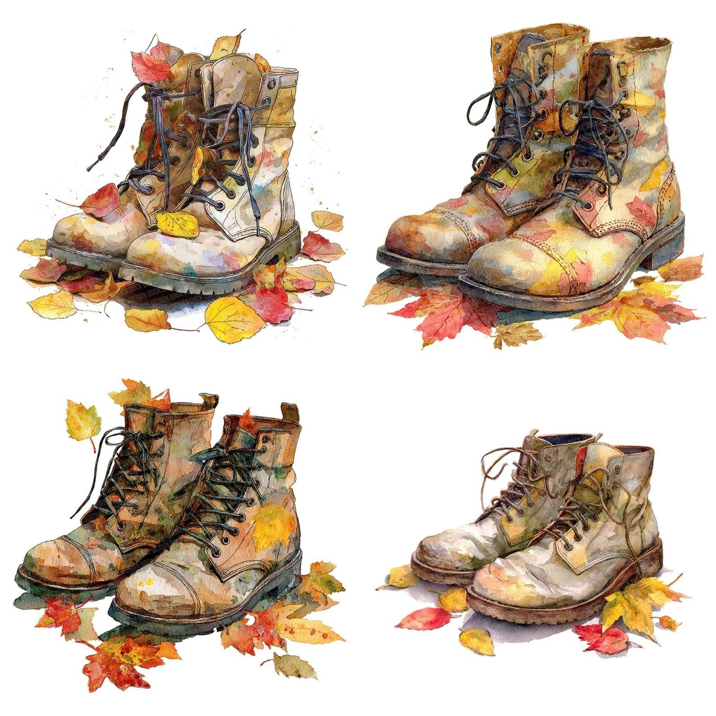 Autumn Boots Leaves Clipart Set (DDD004629)