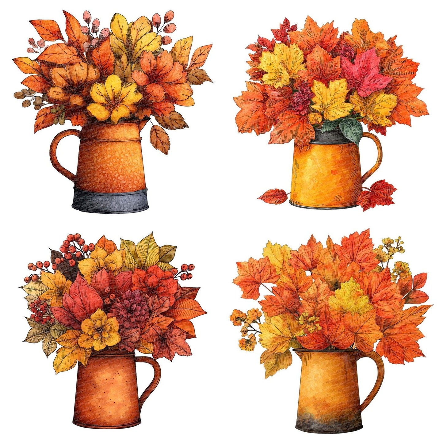 Autumn Leaves Tin Jug Clipart Set (DDD004633)