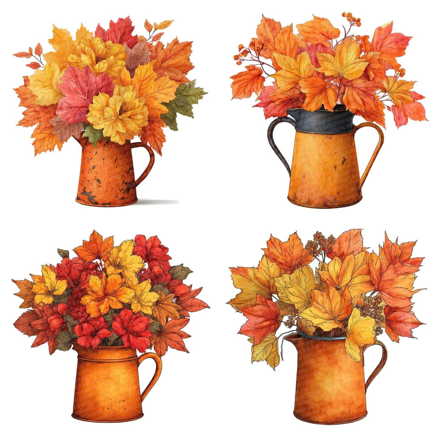 Autumn Leaves Tin Jug Clipart Set (DDD004633)