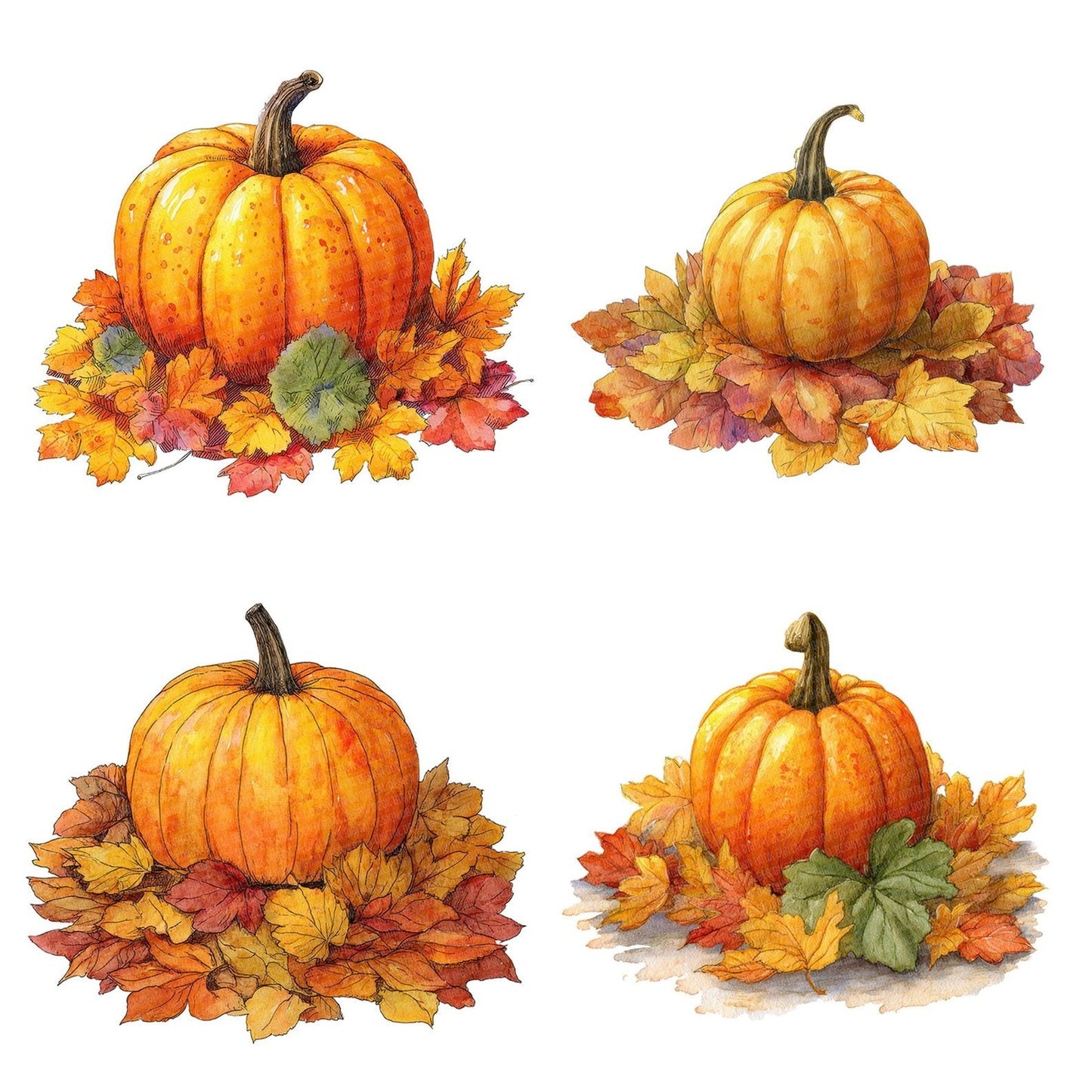 Autumn Pumpkin Leaves Clipart Set (DDD004635)
