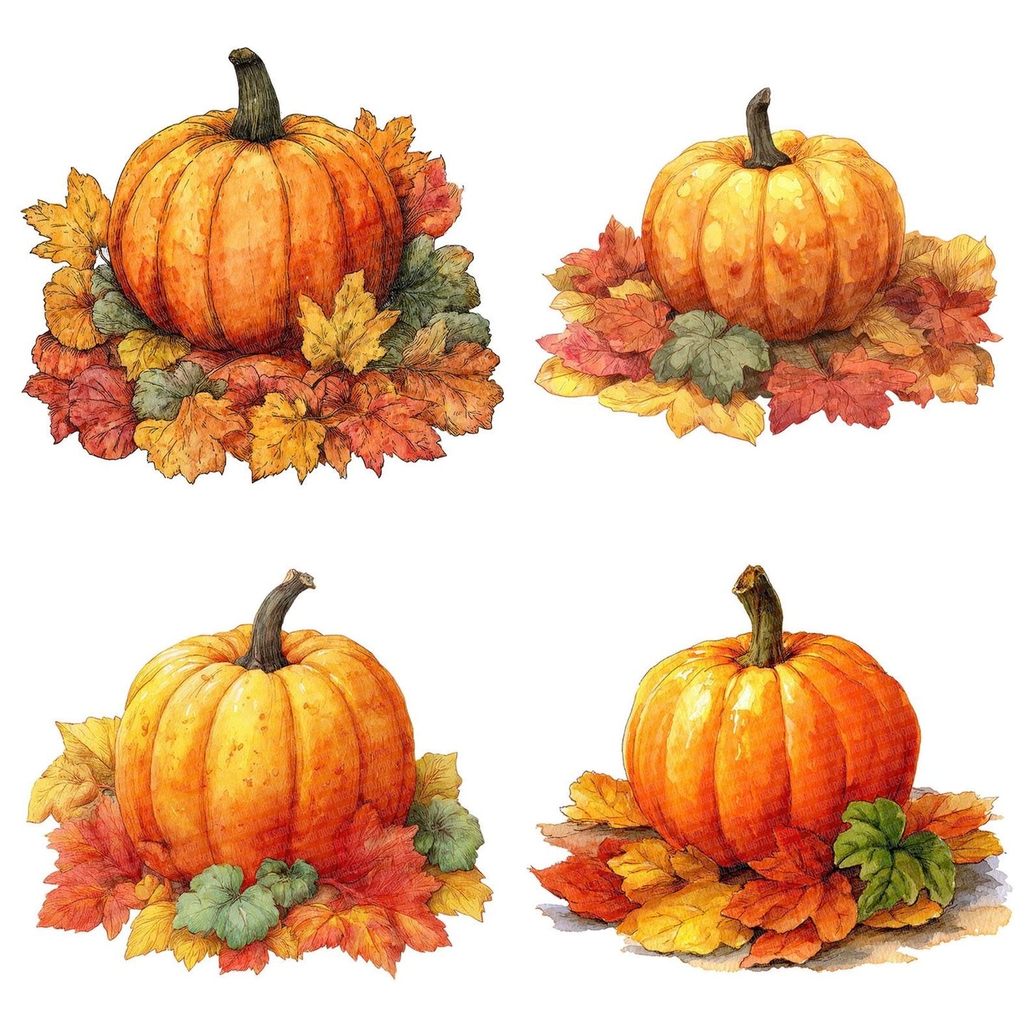 Autumn Pumpkin Leaves Clipart Set (DDD004635)