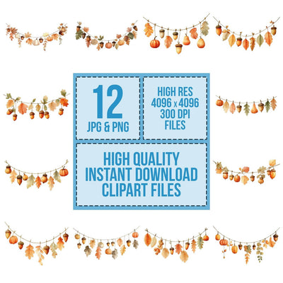 Autumn Watercolour Bunting Clipart Set (DDD004636)