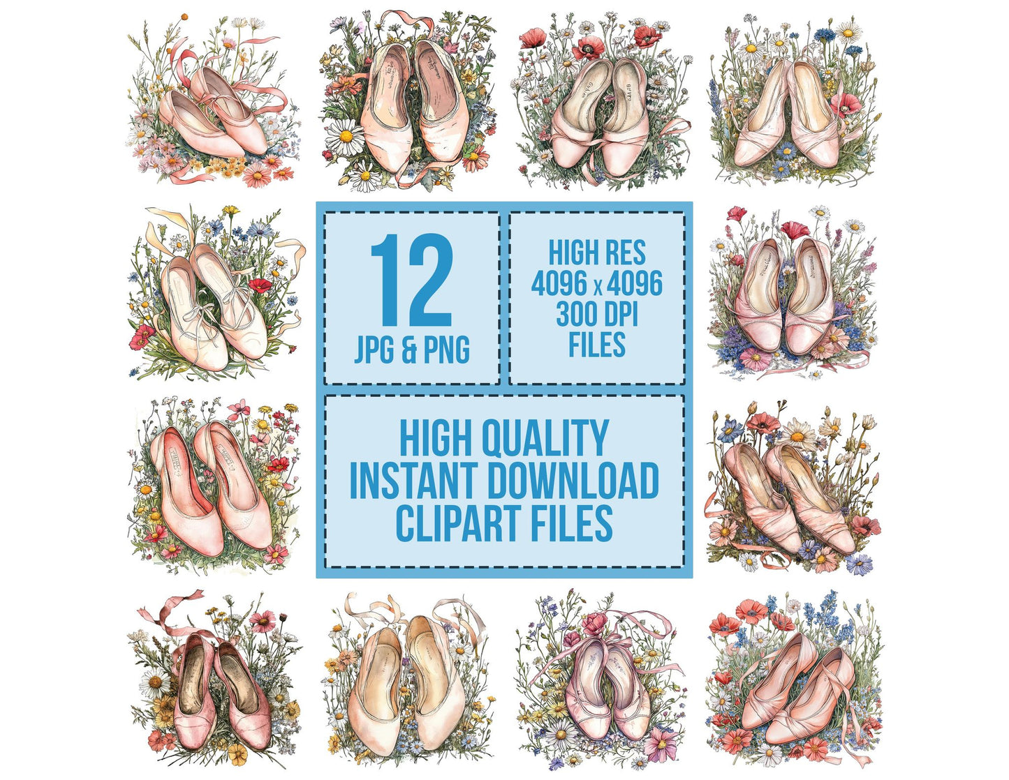 Ballet Shoes in Wildflowers Clipart Set (DDD004645)
