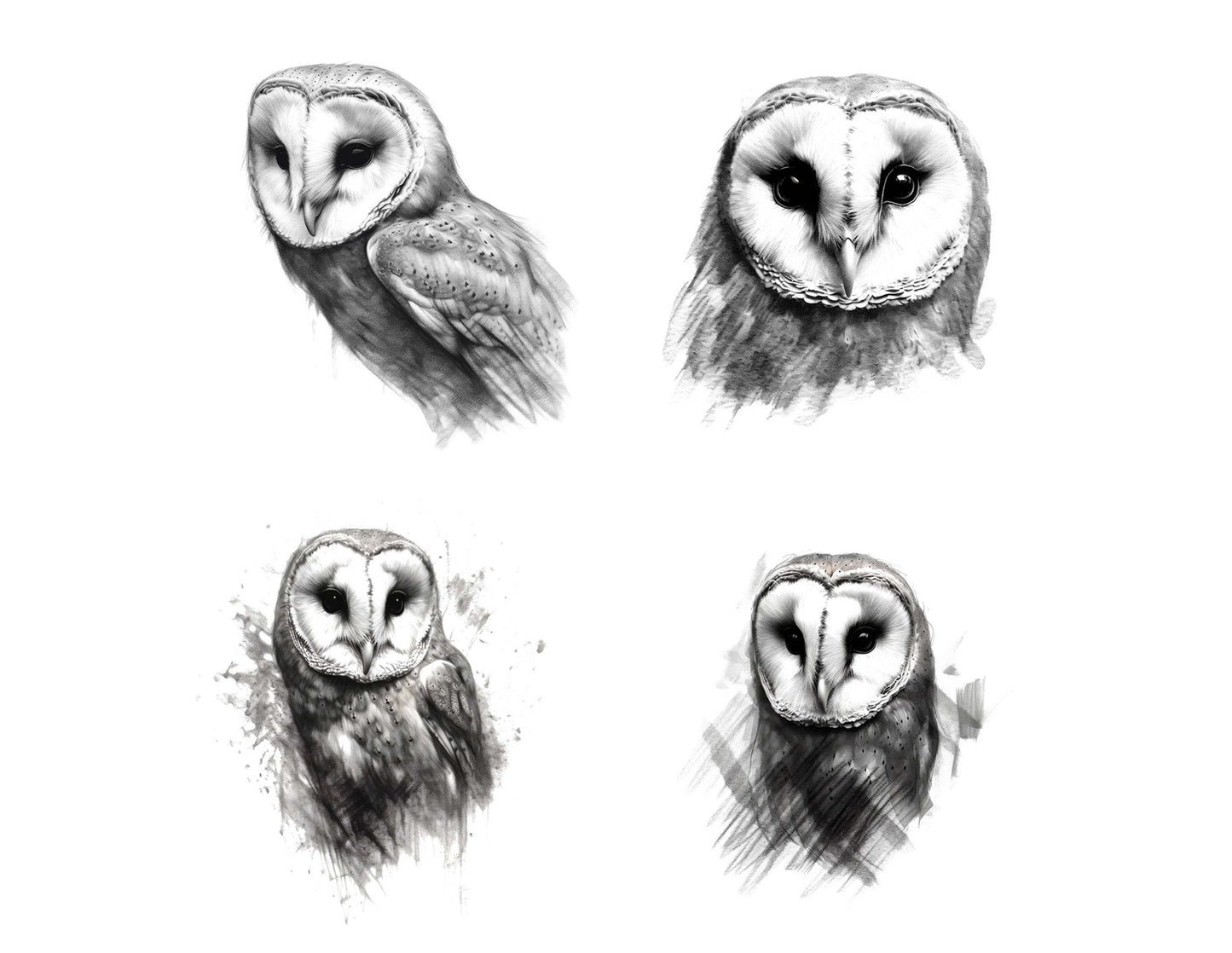 Barn Owl Charcoal Sketch Clipart Set (DDD004648)