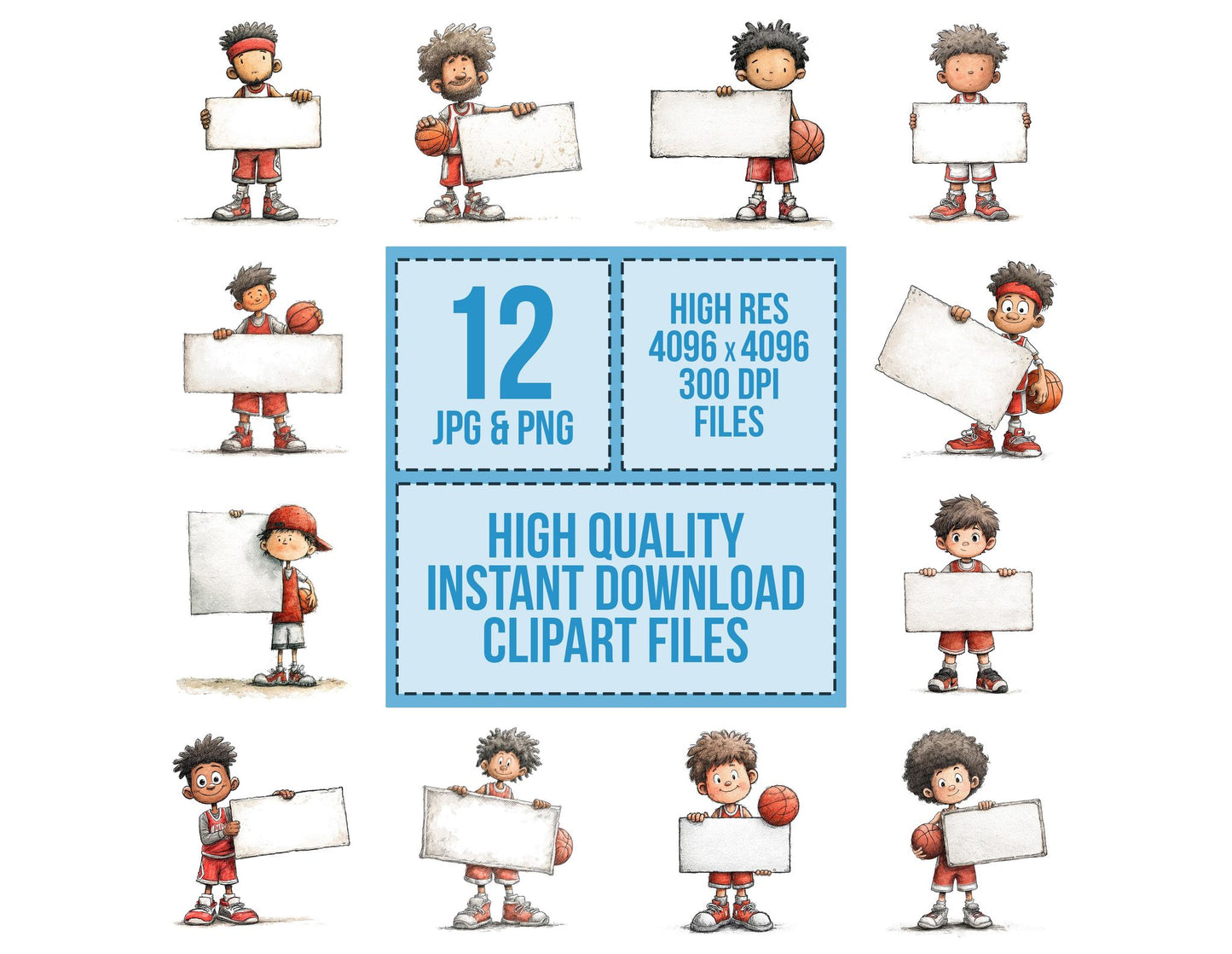 Basketball Player Holding Banner Clipart Set (DDD004655)