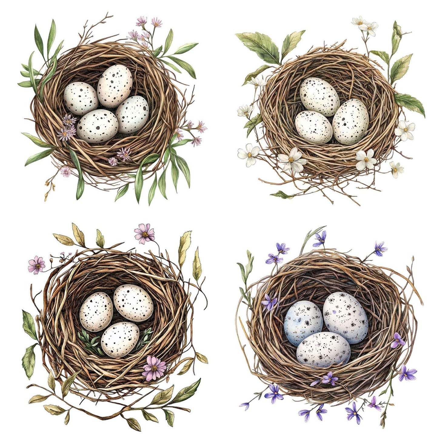 Bird Nest with Wildflowers Clipart Set (DDD004678)