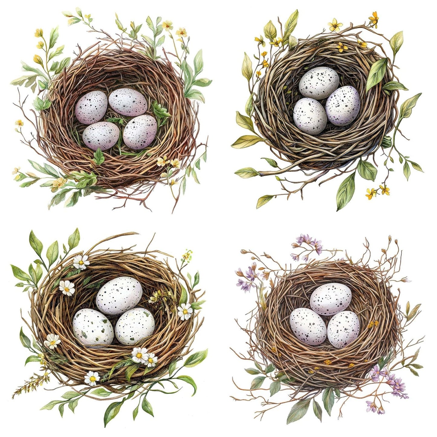 Bird Nest with Wildflowers Clipart Set (DDD004678)