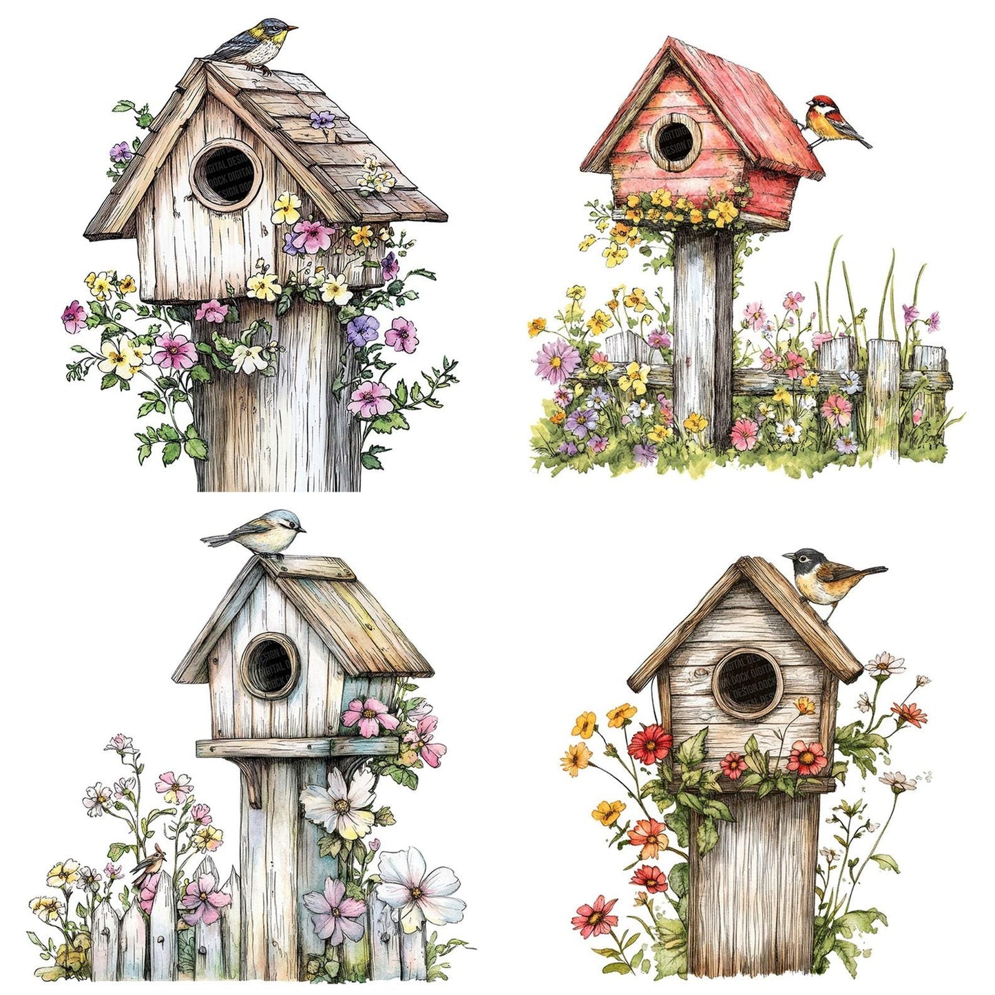 Birdhouse with Climbing Flowers Clipart Set (DDD004682)
