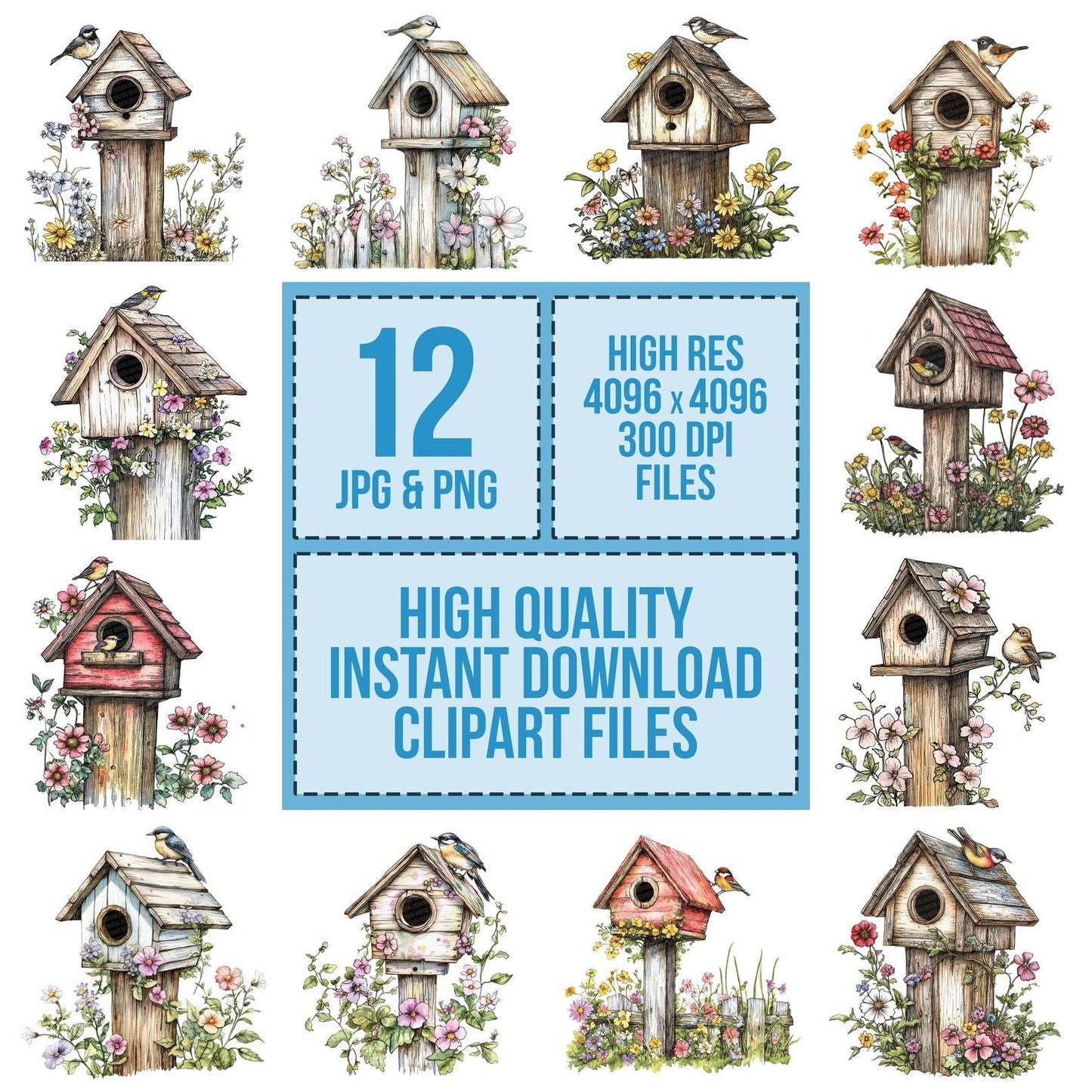 Birdhouse with Climbing Flowers Clipart Set (DDD004682)