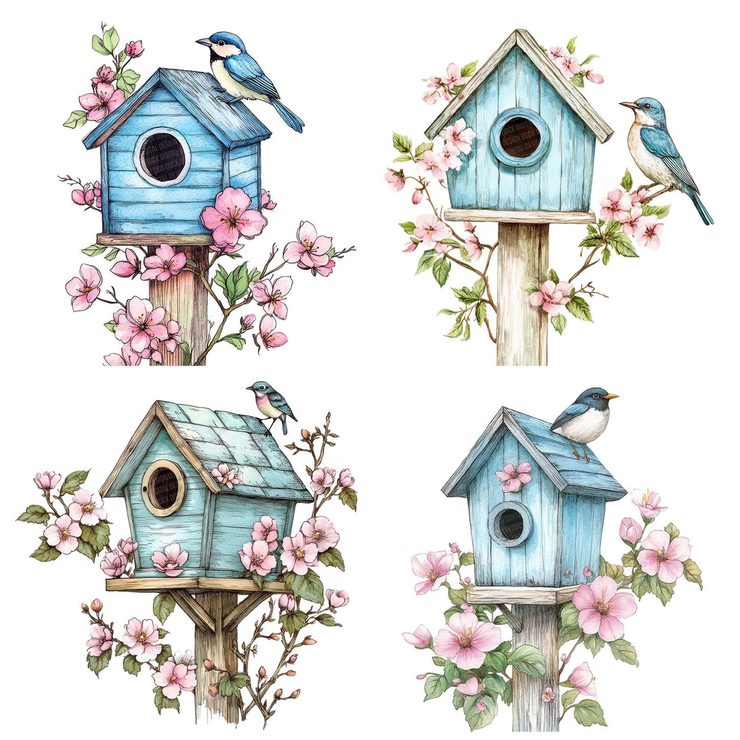 Birdhouse with Floral Vines Clipart Set (DDD004683)